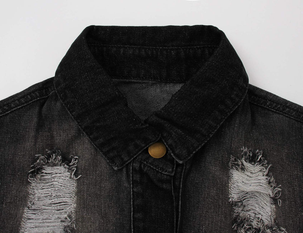 SeNight Women's Jean Jacket Long Sleeve Classic Distressed Fray Hem Tassels Denim Trucker Jackets