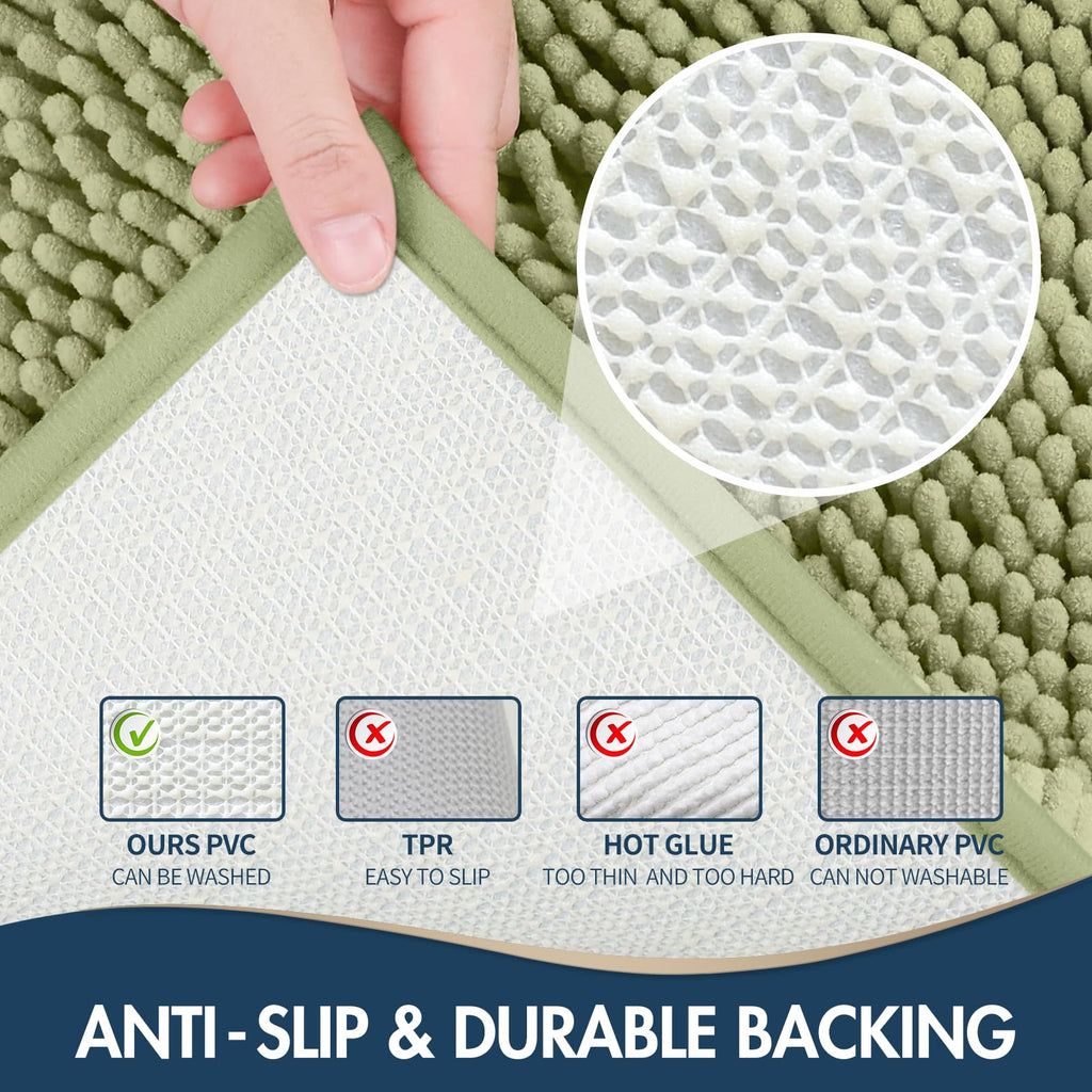 TREETONE Chenille Bath Mat 3 Pieces Bathroom Rugs Set, 20x20 Inches U-Shape Contoured Toilet Mat & 20x32 Inches Rug & Lid Cover,Water Absorbent Plush Rugs for Tub Shower & Bath Room -Beige