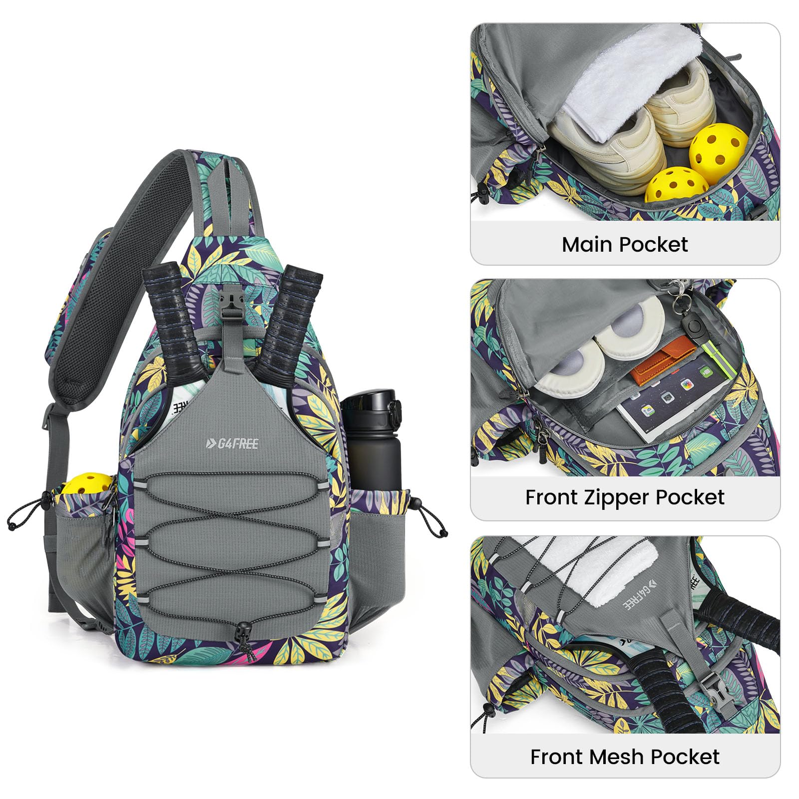 G4Free Pickleball Bag, Crossbody Sling Bag for Men Women, Pickleball Backpack, Pickle Ball Paddle Bag Gifts for Sports