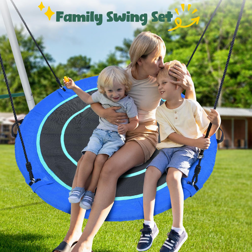 Hapfan 50" Large Saucer Swing with Frame for Kids Outdoor, 6.5 ft Tall 500 lbs Swing Sets for Backyard, Heavy Duty Metal Outdoor Swingset for Adults