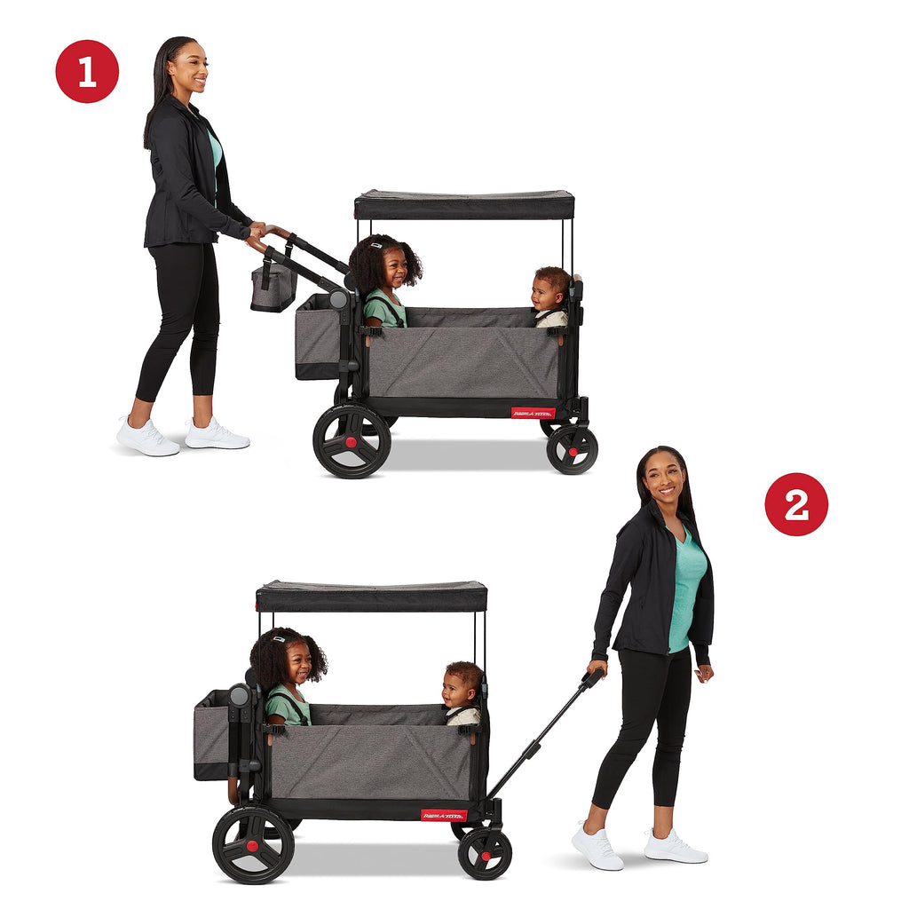 Radio Flyer Atlas Stroll 'N Wagon, Navy Blue, For Ages 1+, 3-in-1 Push or Pull Versatility, One-Hand Fold, UV Canopy, 5-Point Harnesses, Storage Capabilities, Rubber Wheels, Stroller Wagon for Kids
