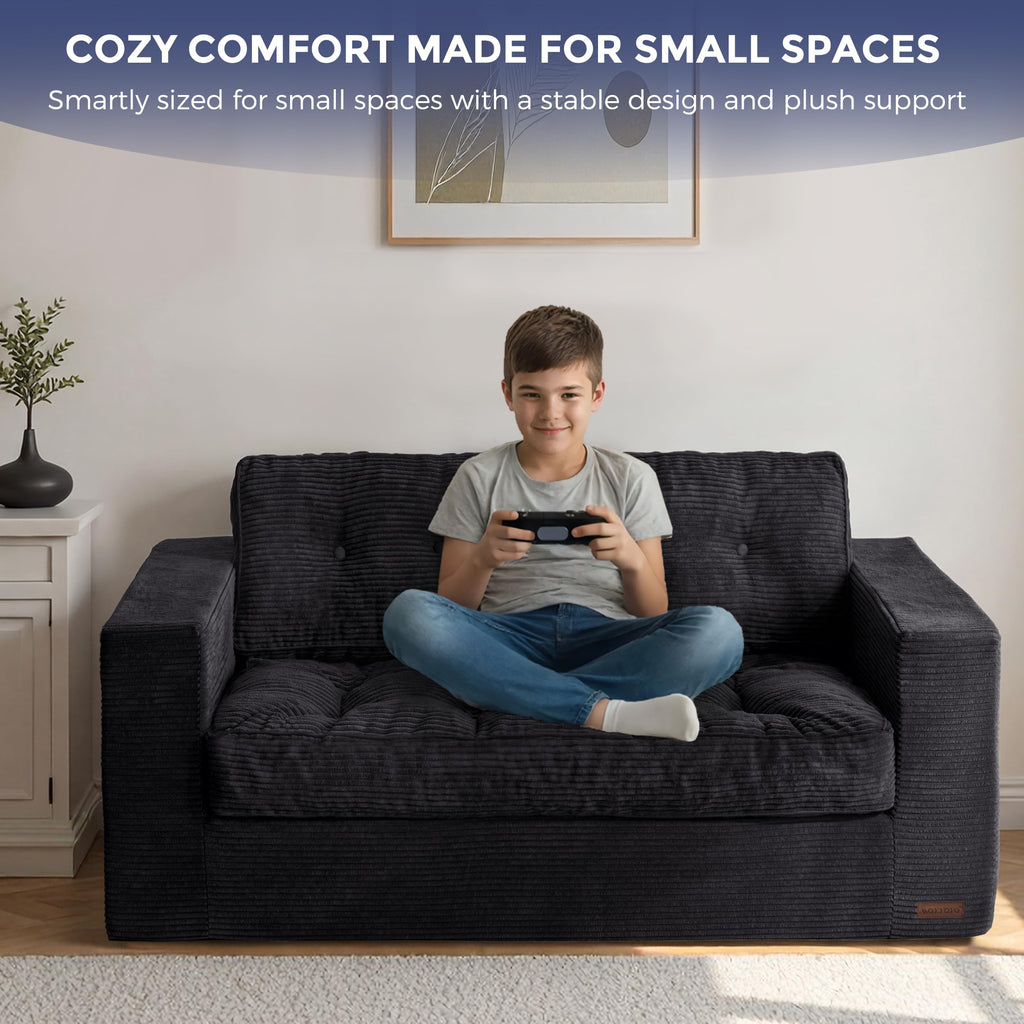 MAXYOYO 3 Seater Sofa Couch for Living Room, Tufted Boneless Couch Sofa Couch, Comfy Bubbled Bean Bag Chair for Apartment, No Assembly Needed, Beige
