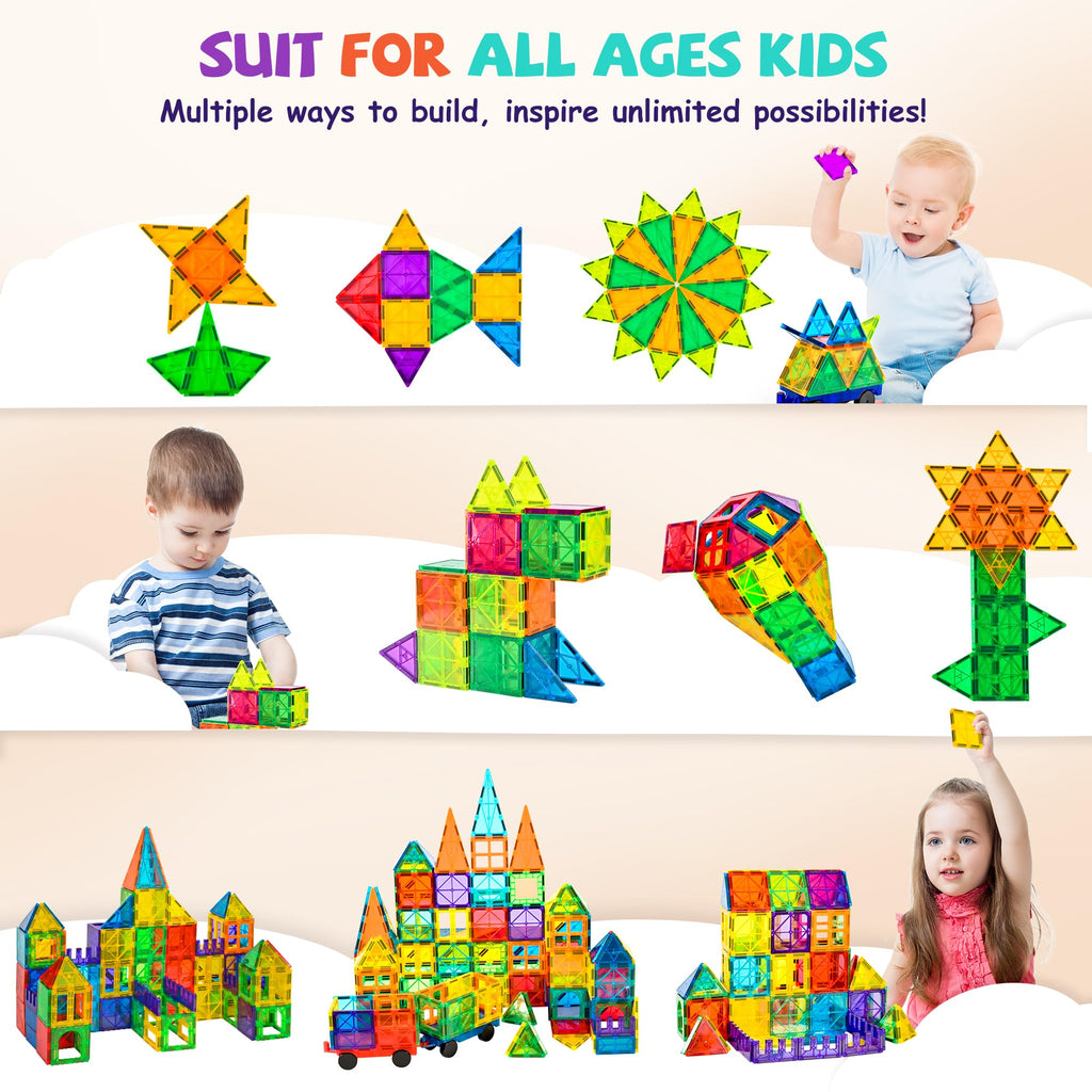 cossy 120Pcs Magnetic Tiles Magnetic 3D Building Blocks Set Educational Construction Toys for 3 4 5 6 7 8 Year Old Boy and Girl with Stronger Magnets, Educational Toys, Recreational, Conventional