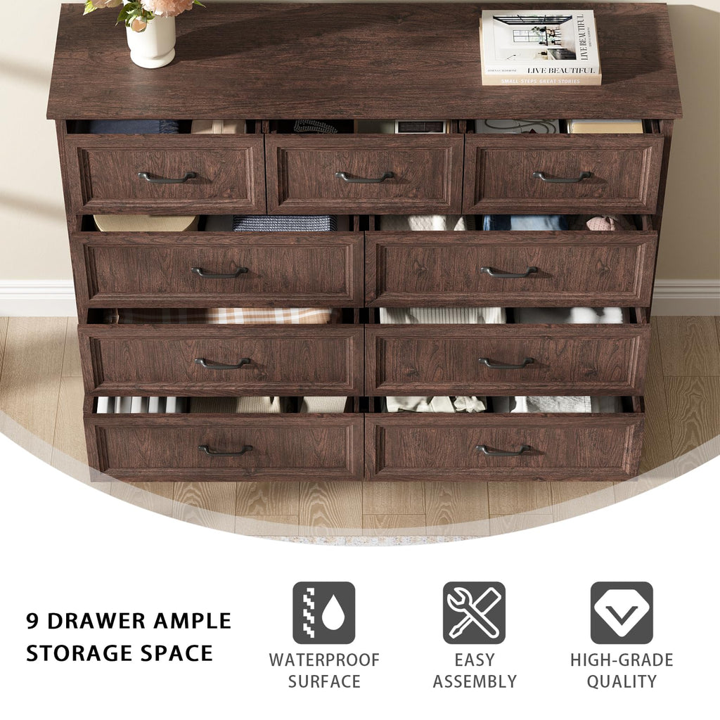 Farmhouse 5 Drawers Dresser for Bedroom, 44" Tall Brown dresser Wood Rustic Chest of Drawers with Wide Metal Handle,Natural Texture,Drawer Organizer for Bedroom,Living Room,Hallway and Entryway