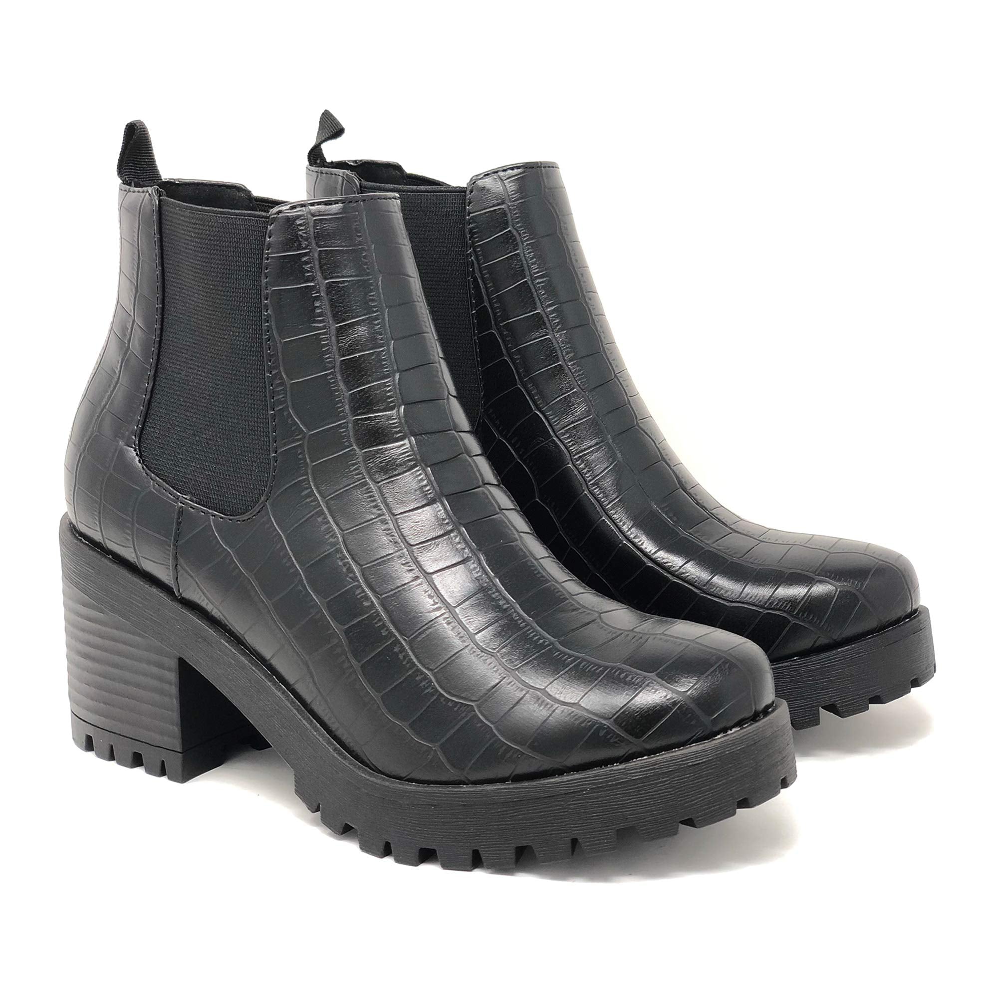 Soda Top Shoes Jaber Ankle Boot W Lug Sole Elastic Gore and Chunky Heel