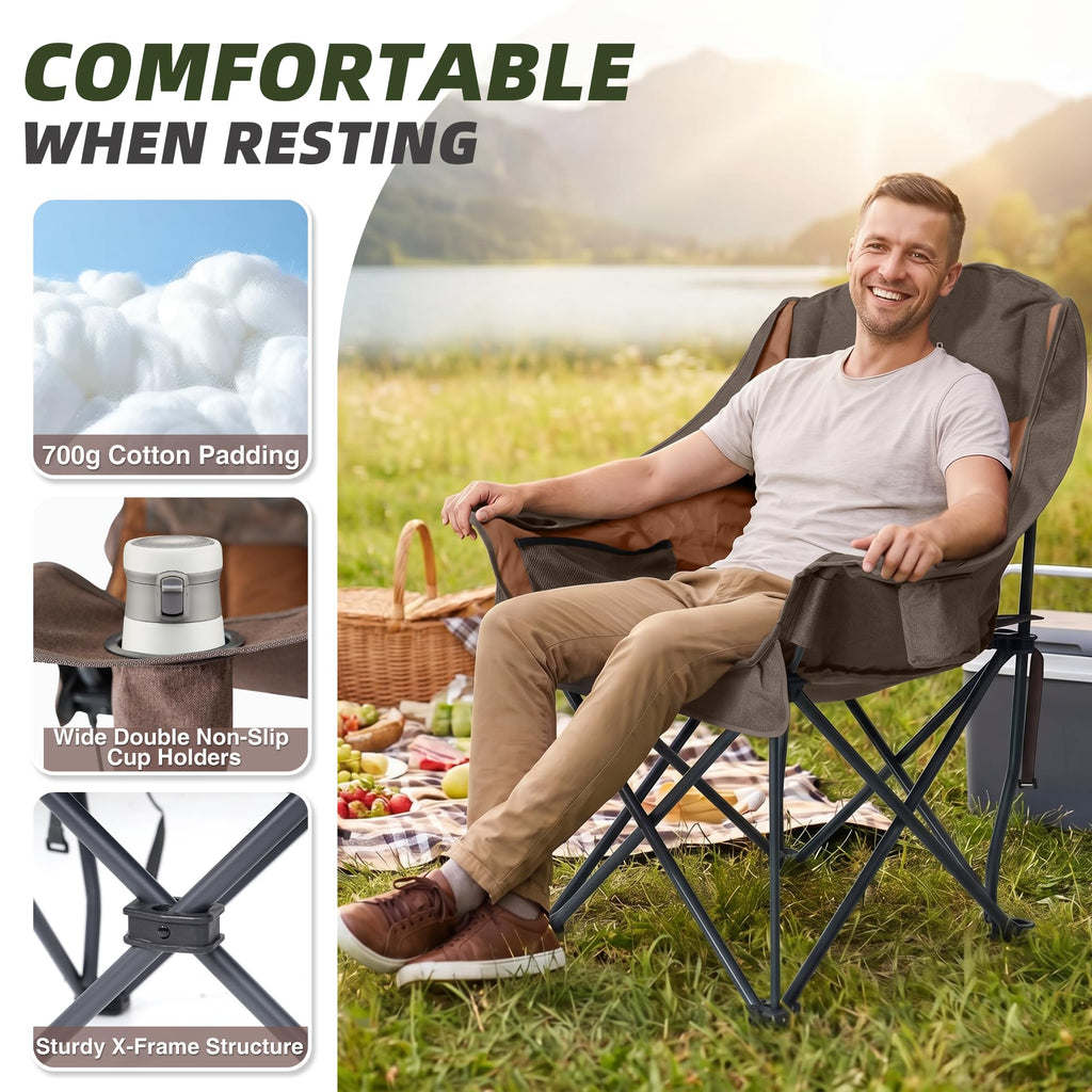 Double Camping Chair Heavy Duty Oversized Padded Loveseat for Adults 2 Person Outdoor Portable Camping Chairs for Lawn, Backyard, Fishing, Trip, Support 600lbs, Grey