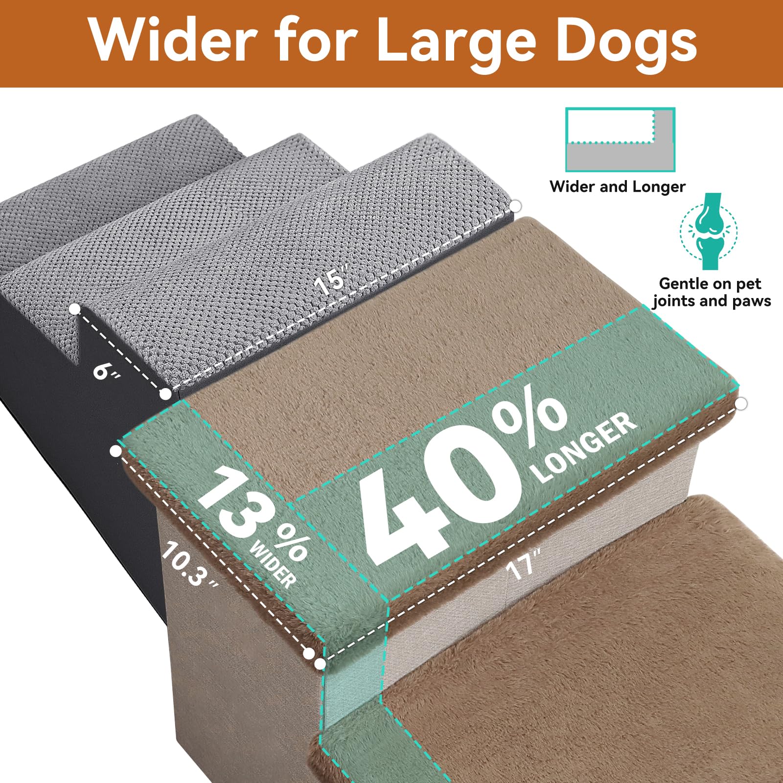 Zerbuger Dog Stairs with Condo 15" H, 2-Step Wider Dog Steps for Small/Medium/Large Old Dogs Cats, Folding Sturdy Storage Pet Stairs Climbing Bed Couch, Ramp for Car Hold Up to 150 lbs, Beige