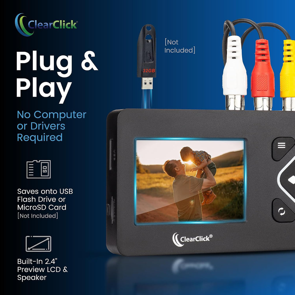 ClearClick Video to Digital Converter 2.0 (Second Generation) Mini Edition - Record Video from VCR's, VHS Tapes, AV, RCA, Hi8, Camcorder, DVD, Gaming Systems [Requires Working VCR/Camcorder & Tapes]