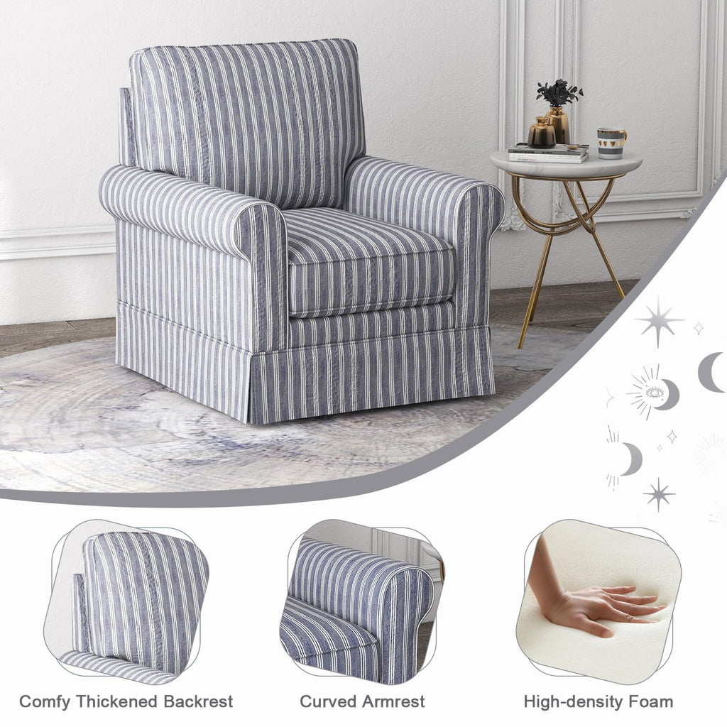 INZOY Swivel Accent Chair Linen Mid Century Modern Chair, Comfy Swivel Barrel Reading Chair, Upholstered Square Chair for Living Room Bedroom Small Spaces, Fully Assembled, Beige