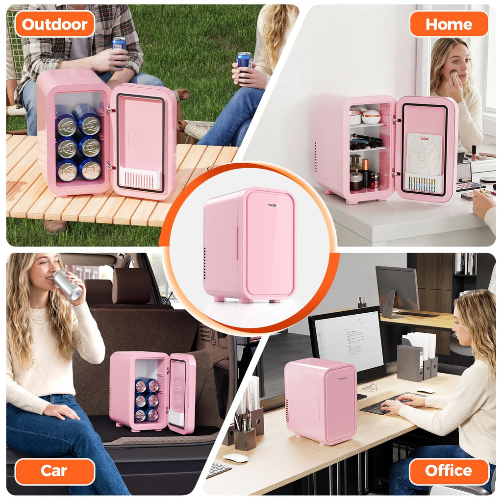 YASHE Mini Fridge, 4 Liter/6 Can Mini Makeup Fridge, 110V AC/ 12V DC Portable Thermoelectric Cooler&Warmer for Skincare, Drink, Cosmetic, Medicine, Small fridge for Bedroom, Office, Dorm, Car, Black