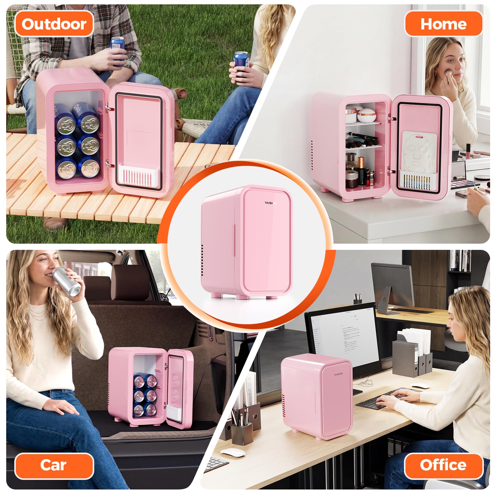 YASHE Mini Fridge, 4 Liter/6 Can Mini Makeup Fridge, 110V AC/ 12V DC Portable Thermoelectric Cooler&Warmer for Skincare, Drink, Cosmetic, Medicine, Small fridge for Bedroom, Office, Dorm, Car, Black