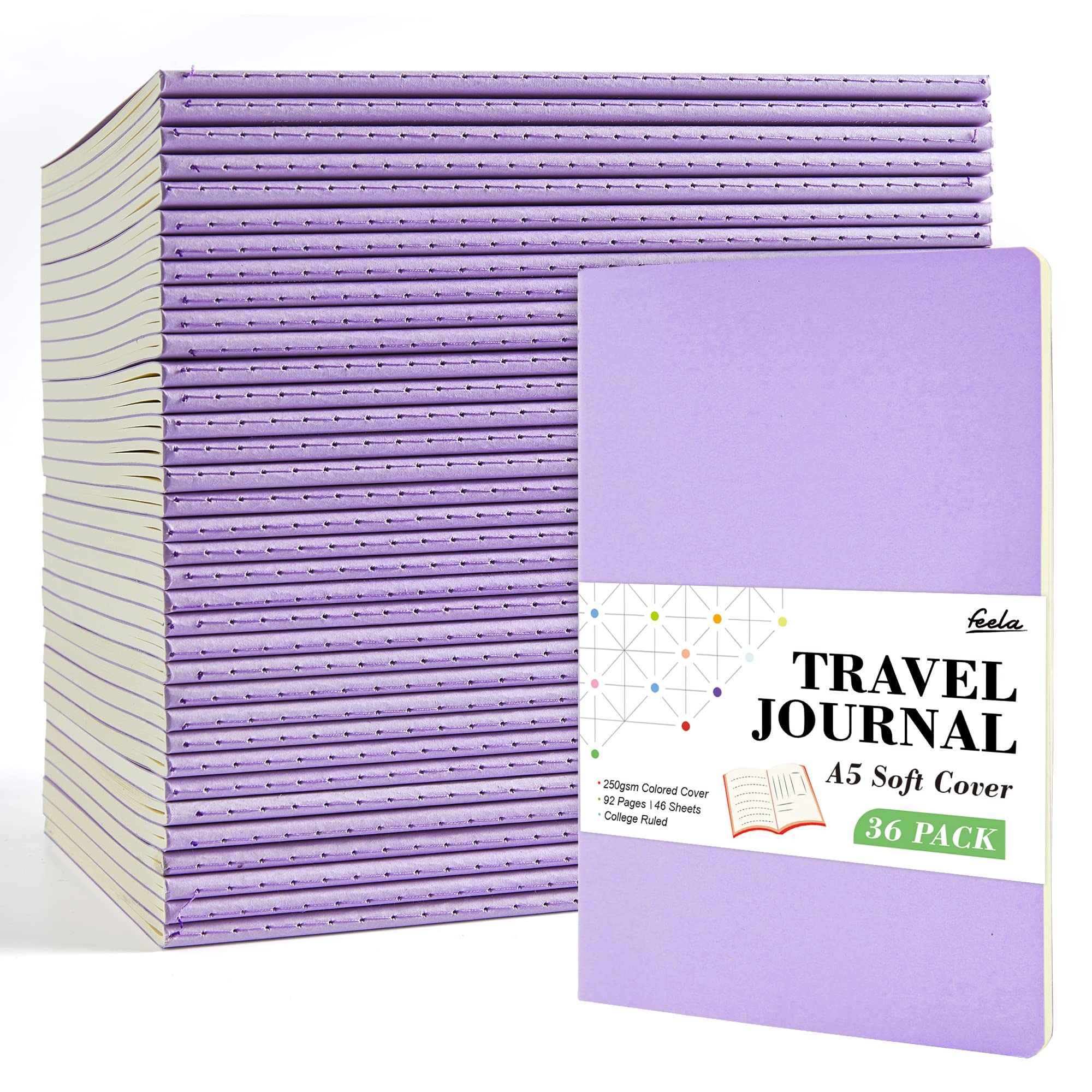 36 Pack Soft Cover Journal Bulk, Feela Lined Blank Travel Journal for Women Men Writing, Notebooks College Ruled for Work, Note Taking Notebook School Business Supplies, 8.2” x 5.5”, A5, Berry