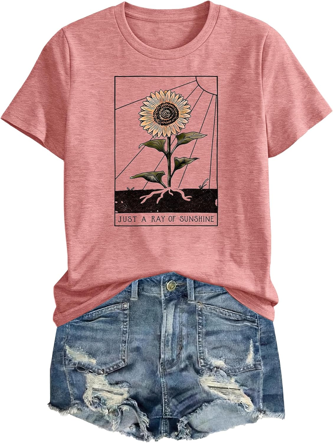 Anbech Womens Dandelion Graphic T-Shirts Teen Girls Cute Sunflower Print Casual Tee Tops