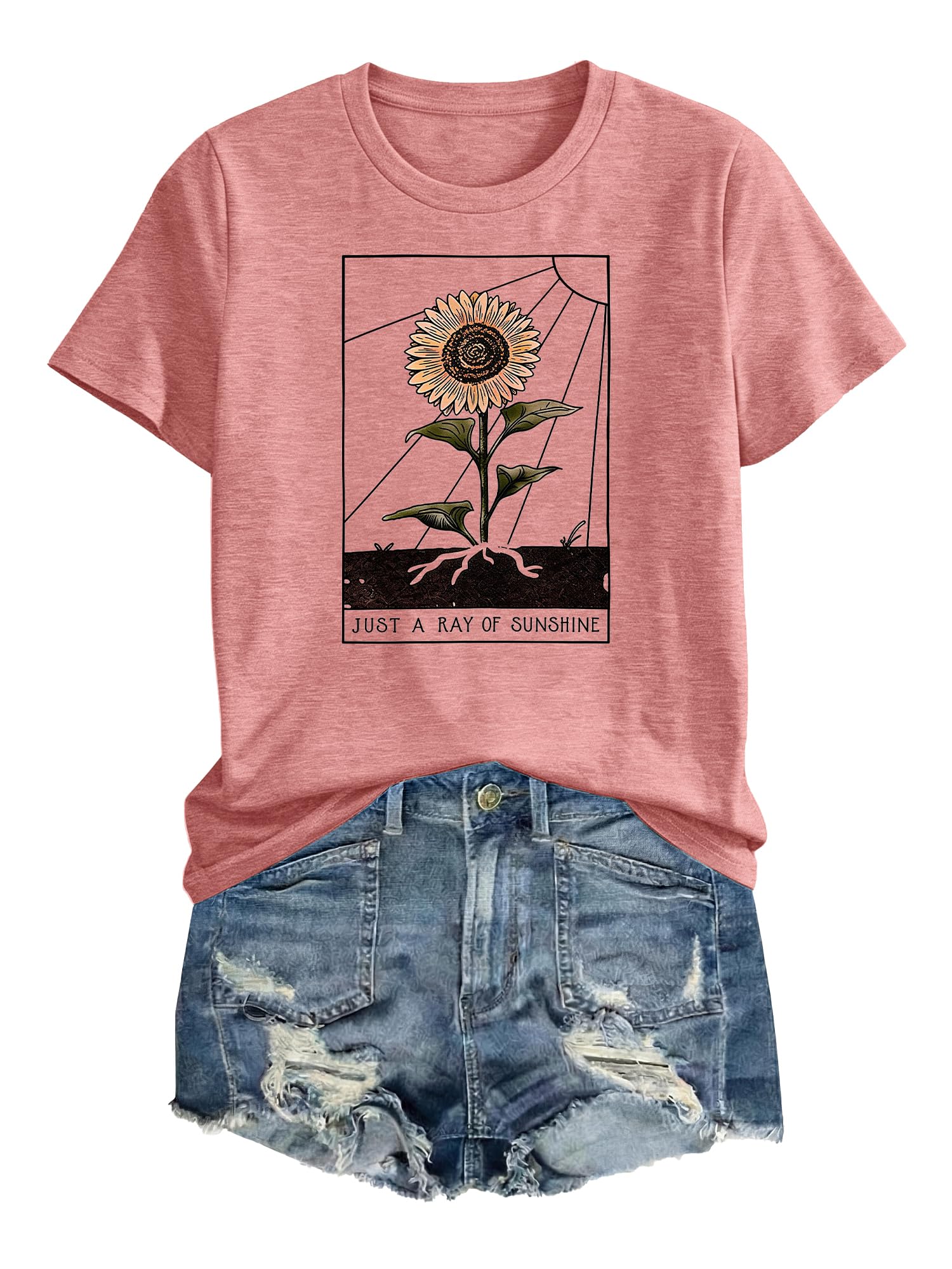 Anbech Womens Dandelion Graphic T-Shirts Teen Girls Cute Sunflower Print Casual Tee Tops