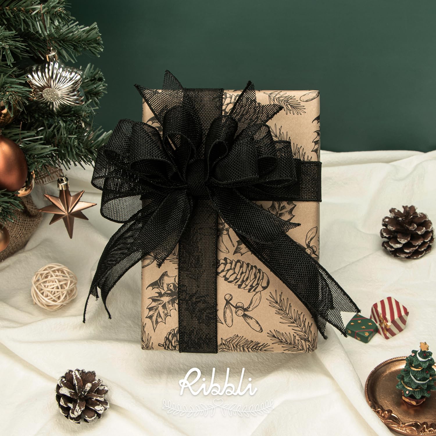 Ribbli Cinta con alambre de arpillera verde manzana, 1-1/2 pulgadas x 10 yardas, cinta con borde con alambre para lazo grande, corona, decoración de árbol, decoración al aire libre