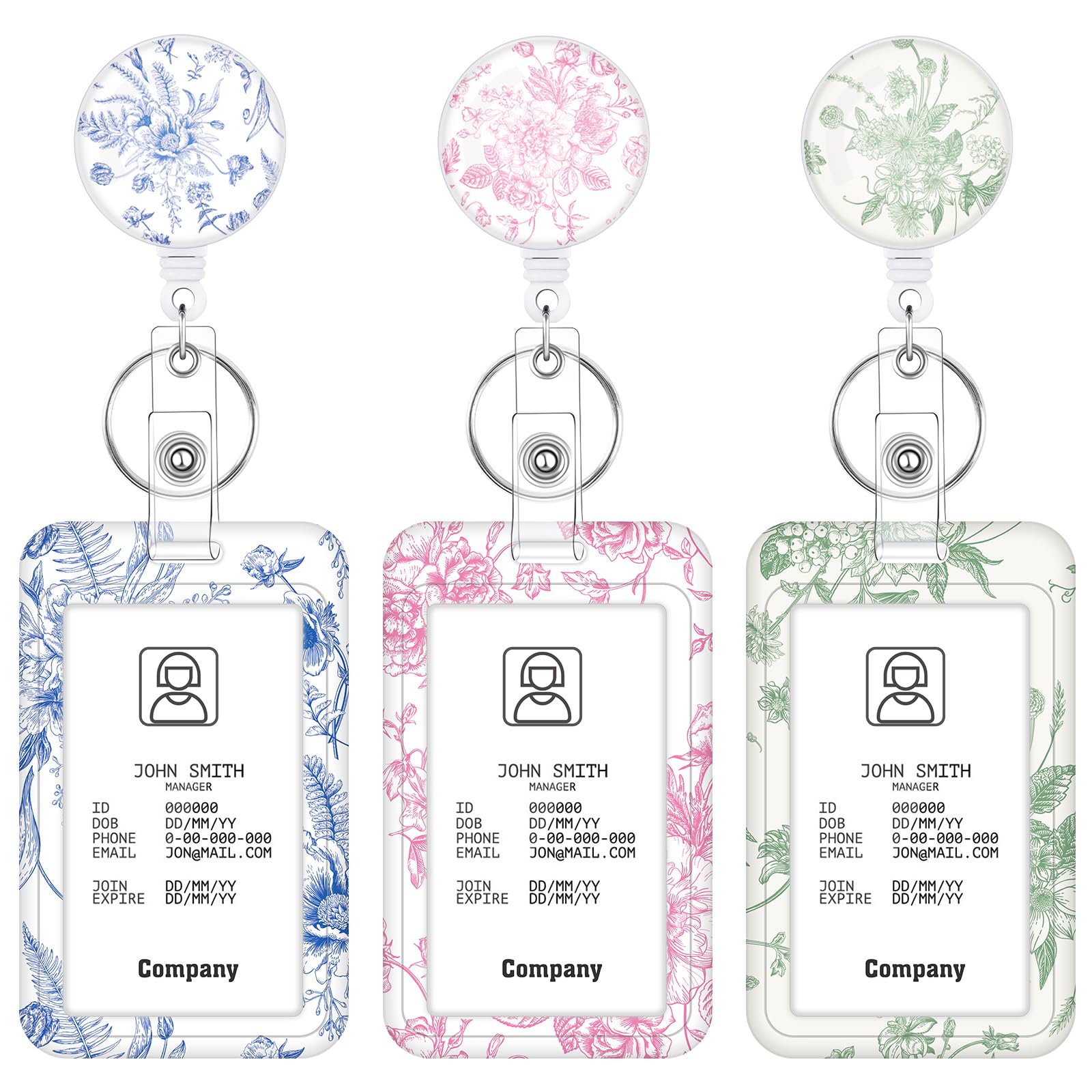 3 Set Badge Holder Retractable Reel Bloom ID Badge Holders with Clip Cute Name Badge Holders for Teacher Nurse Doctor Student Office Workers