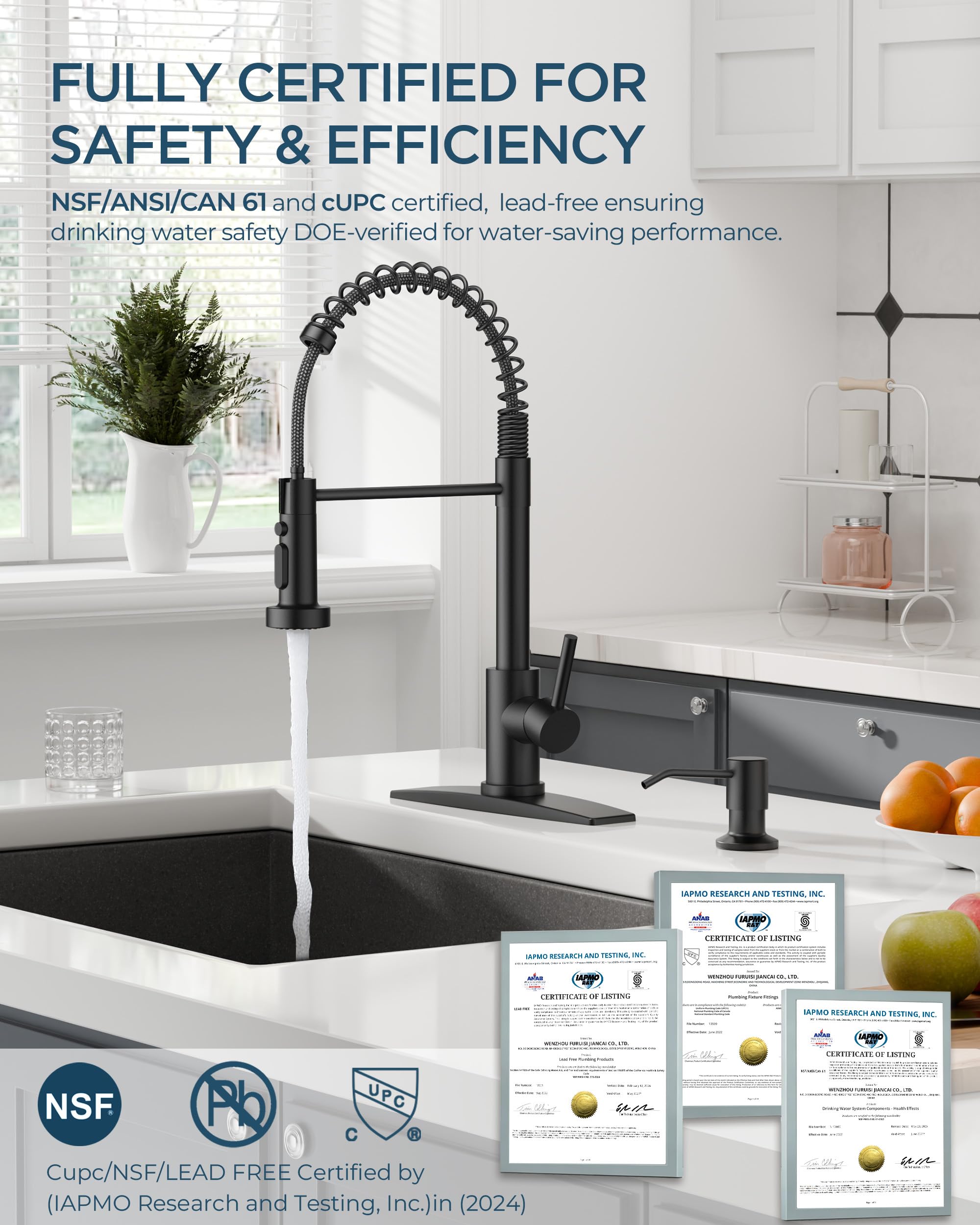 FORIOUS Kitchen Faucet with Soap Dispenser, Gold Stainless Steel Single Handle Modern Spring Commercial Sink Faucet with Pull Down Sprayer for Laundry & Utility Room RV Camp Bar Farmhouse