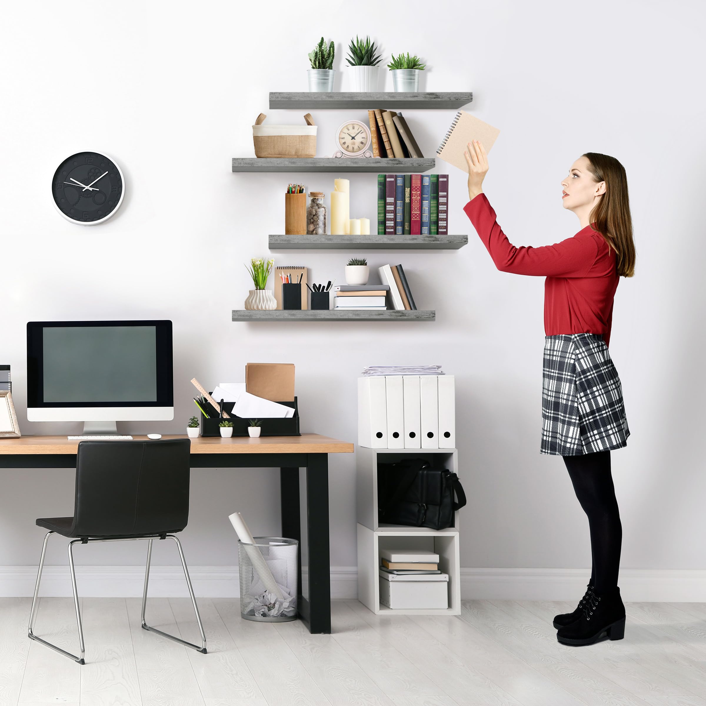Sorbus Floating Shelves for Wall - 24" Bathroom Shelves, Wall Decor for Bedroom, Kitchen, Living Room, Home Decor & Book Storage - Mounted Floating Shelf with Invisible Brackets (Black, 2 Pack)