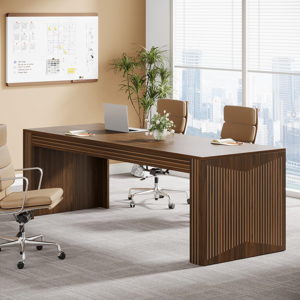Tribesigns 79-Inch Extra Long Desk, Two Person Double Desk for Home Office, Wooden Long Computer Desk Writing Table for Office, Coffee Brown