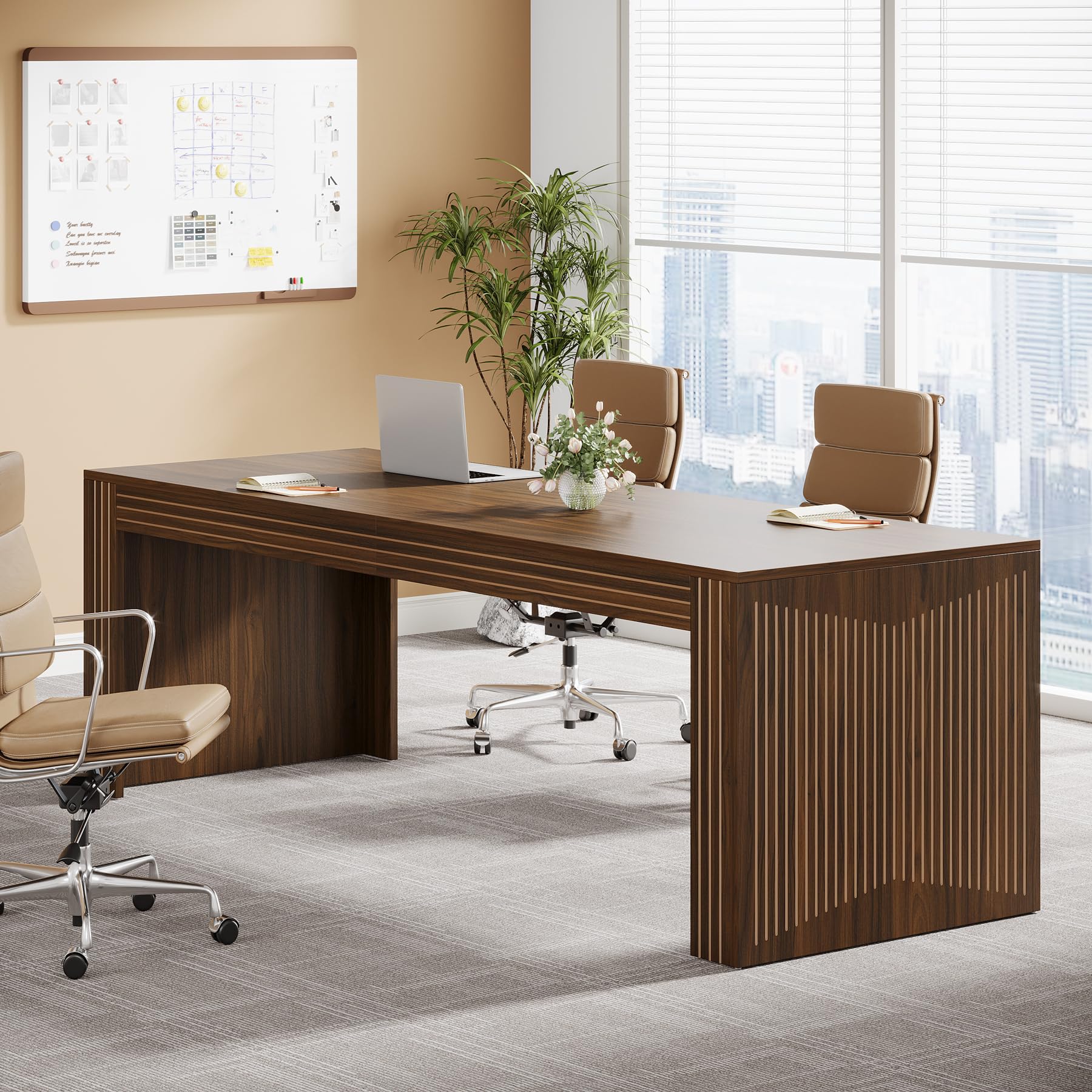 Tribesigns 79-Inch Extra Long Desk, Two Person Double Desk for Home Office, Wooden Long Computer Desk Writing Table for Office, Coffee Brown
