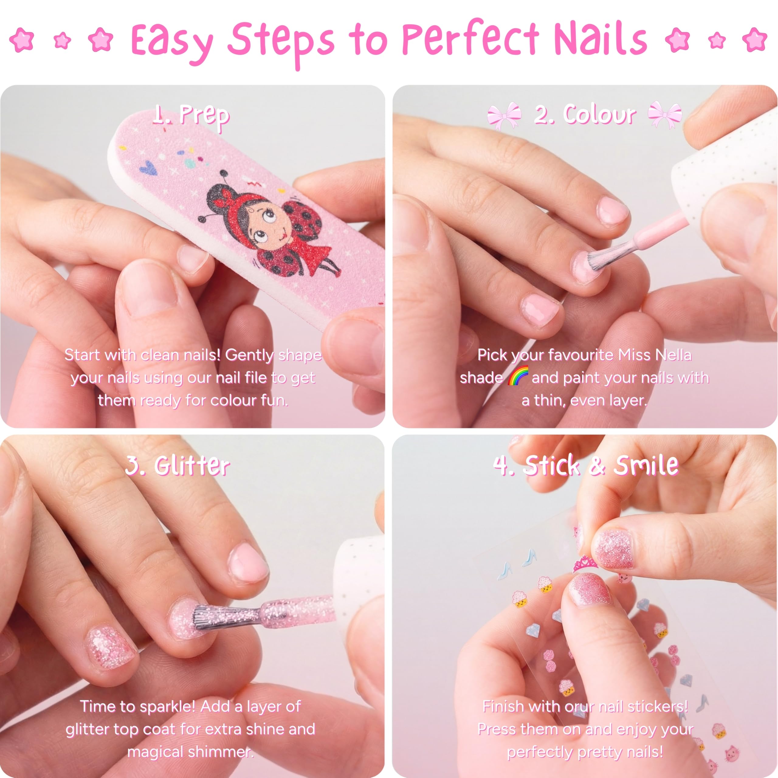 MISS NELLA ABRACADABRA – Safe Special sparkly pink Nail Polish for Kids, Non-Toxic & Odor Free Formula for Children and Toddlers, Natural Water Based for Easy Peel Off (Abracadabra)