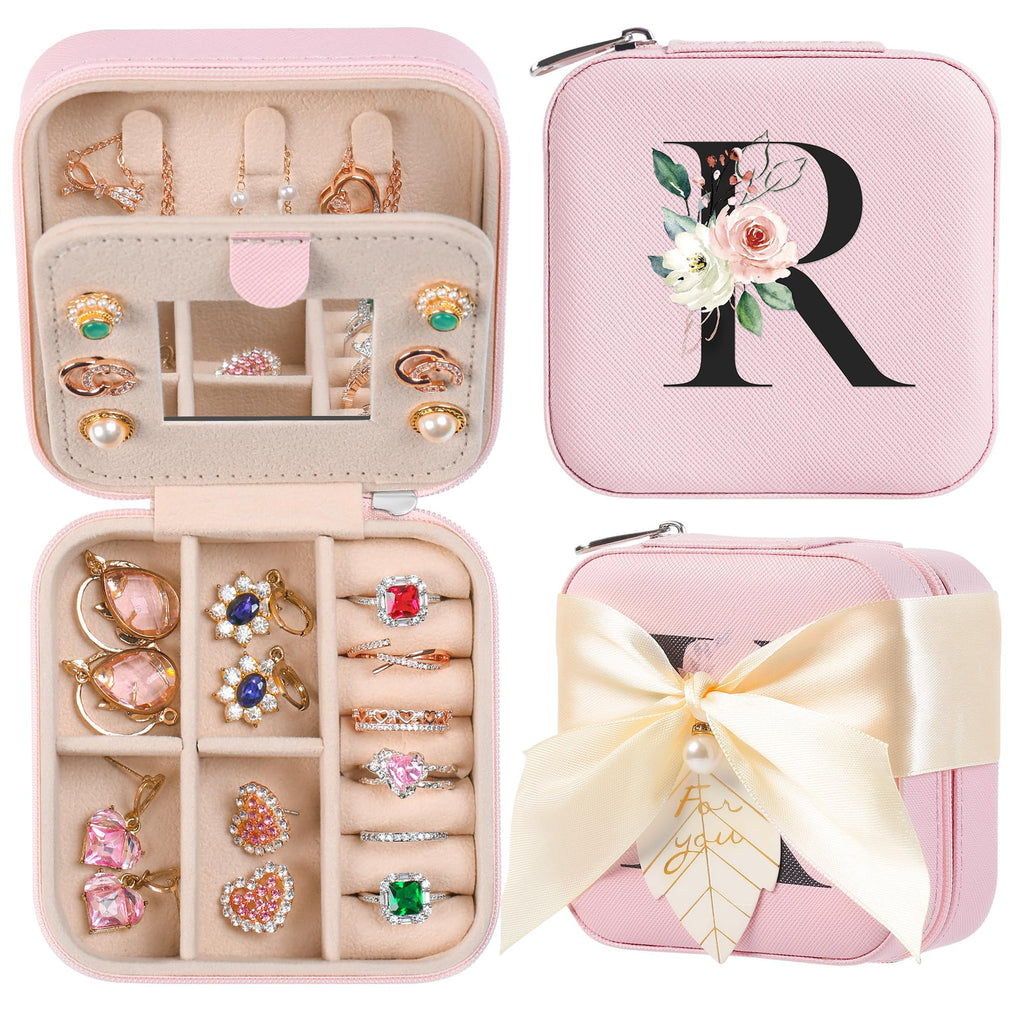 AYGXU Travel Jewelry Box for Women and Girls - Small Case With Initial A-Z - Teacher Gifts