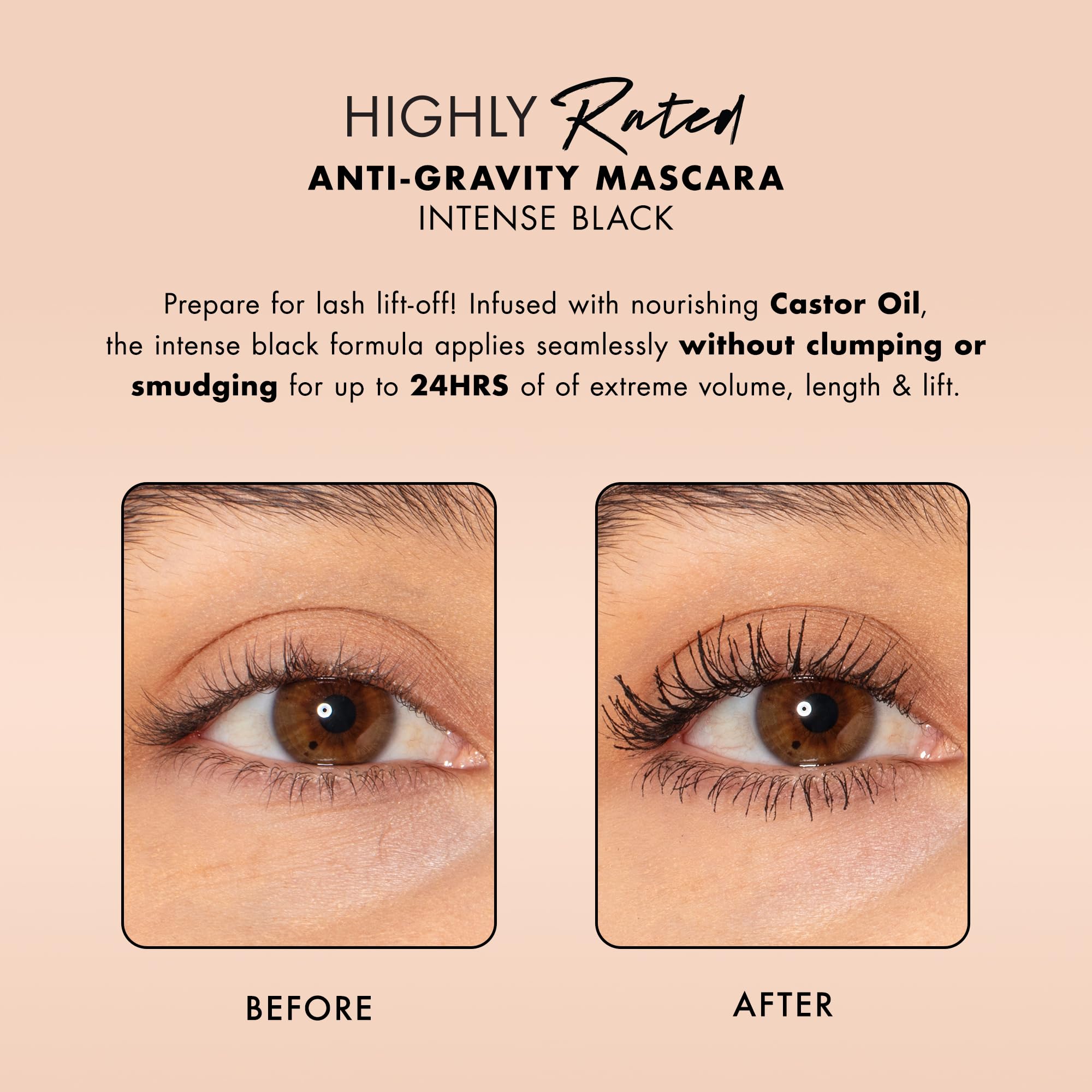 Milani Mascara Volume and Length, Highly Rated Anti-Gravity Black Shade with Castor Oil and Molded Hourglass Shaped Lash Coating Mascara Wand