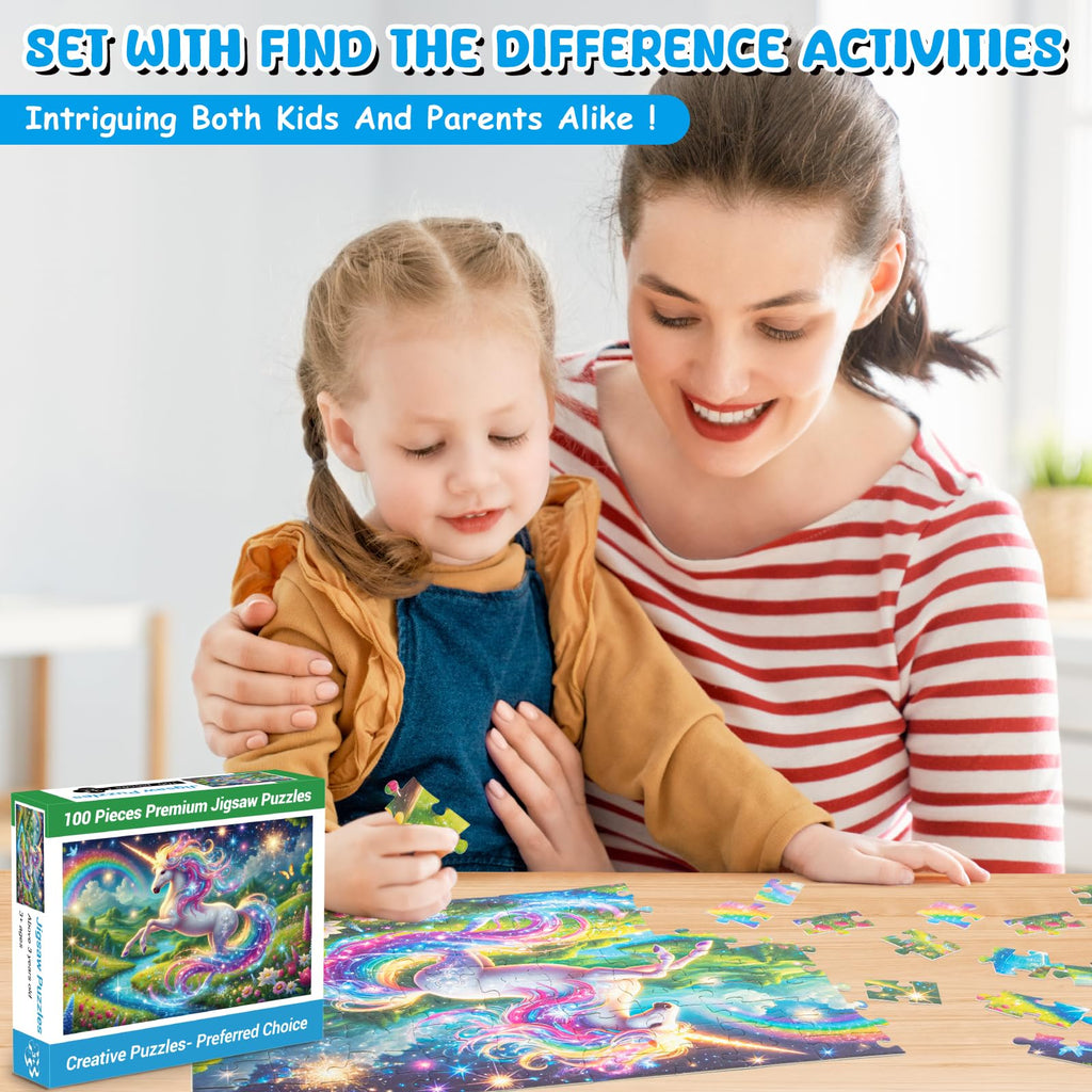 100 Piece Puzzles Rainbow Dinosaur Puzzle for Kids Ages 4-8 8-10, 100 Piece Jigsaw Puzzle for Children Learning Educational Puzzles Toys Birthday Gifts for Girls Boys, Dinosaur