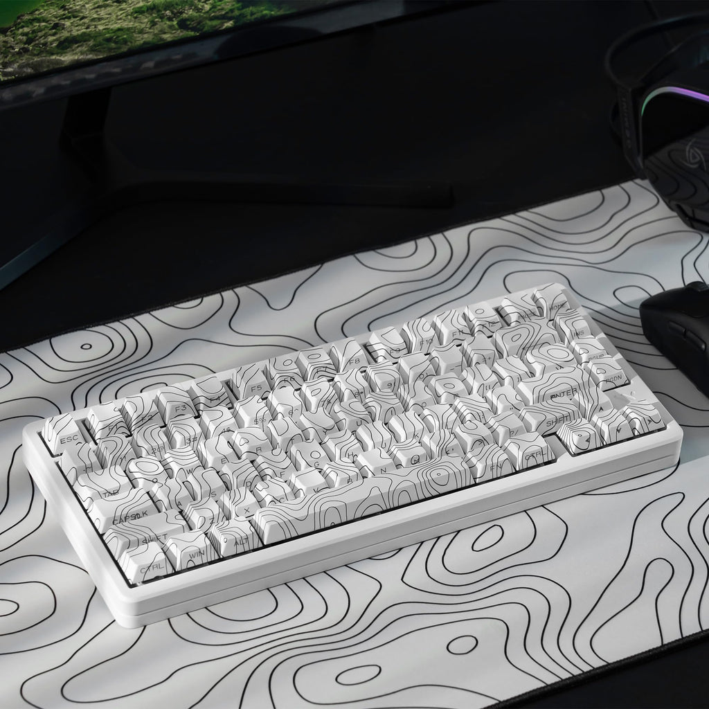 dagaladoo Black Topographic keycaps Double Shot PBT keycaps Shine Through Keyboard Keys Side Printed Key caps Cherry Profile Custom keycap Set for100%, 75%, 65%, 60% US Layout Mechanical Keyboard