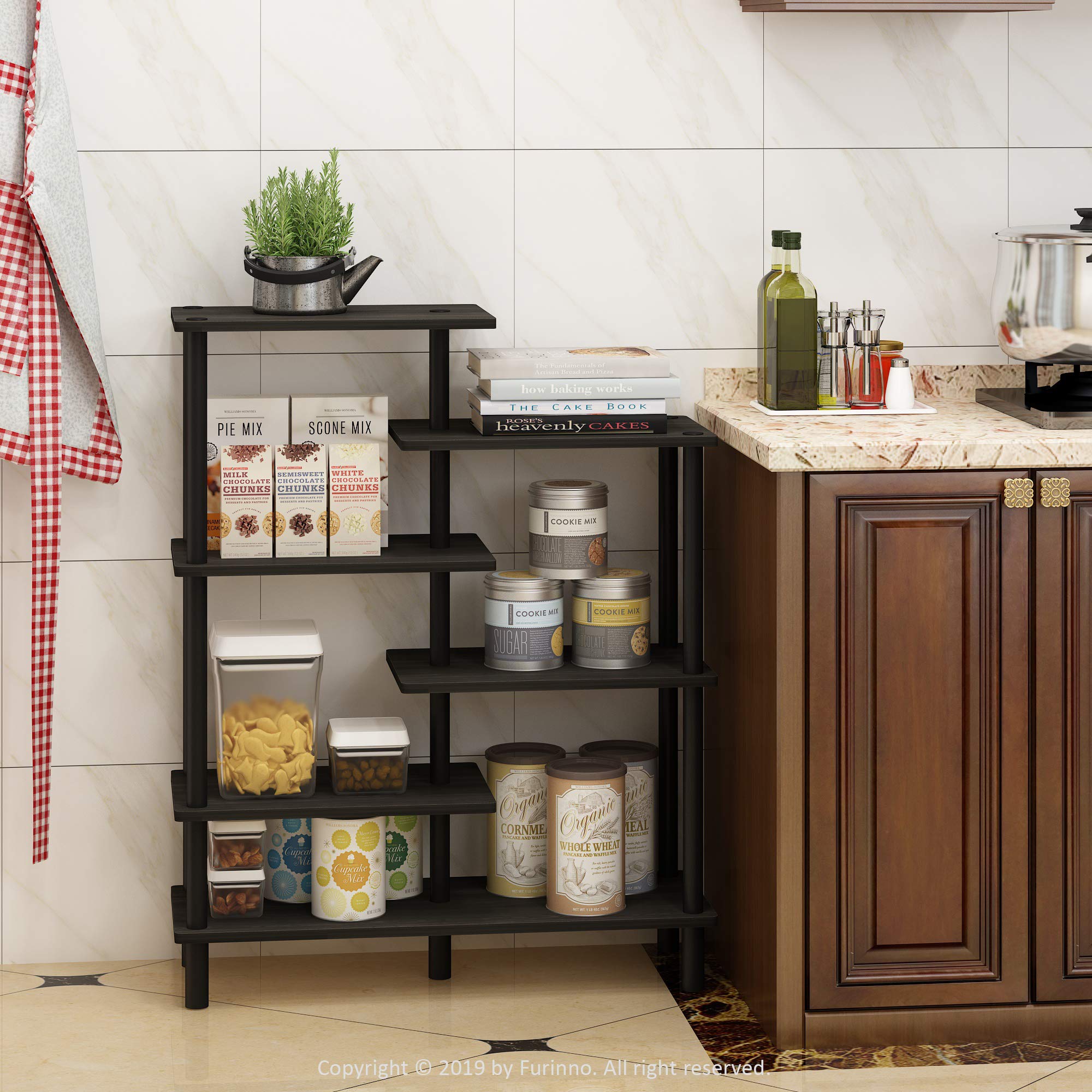 Furinno Turn-N-Tube 4-Tier Design Display Rack, Espresso/Black