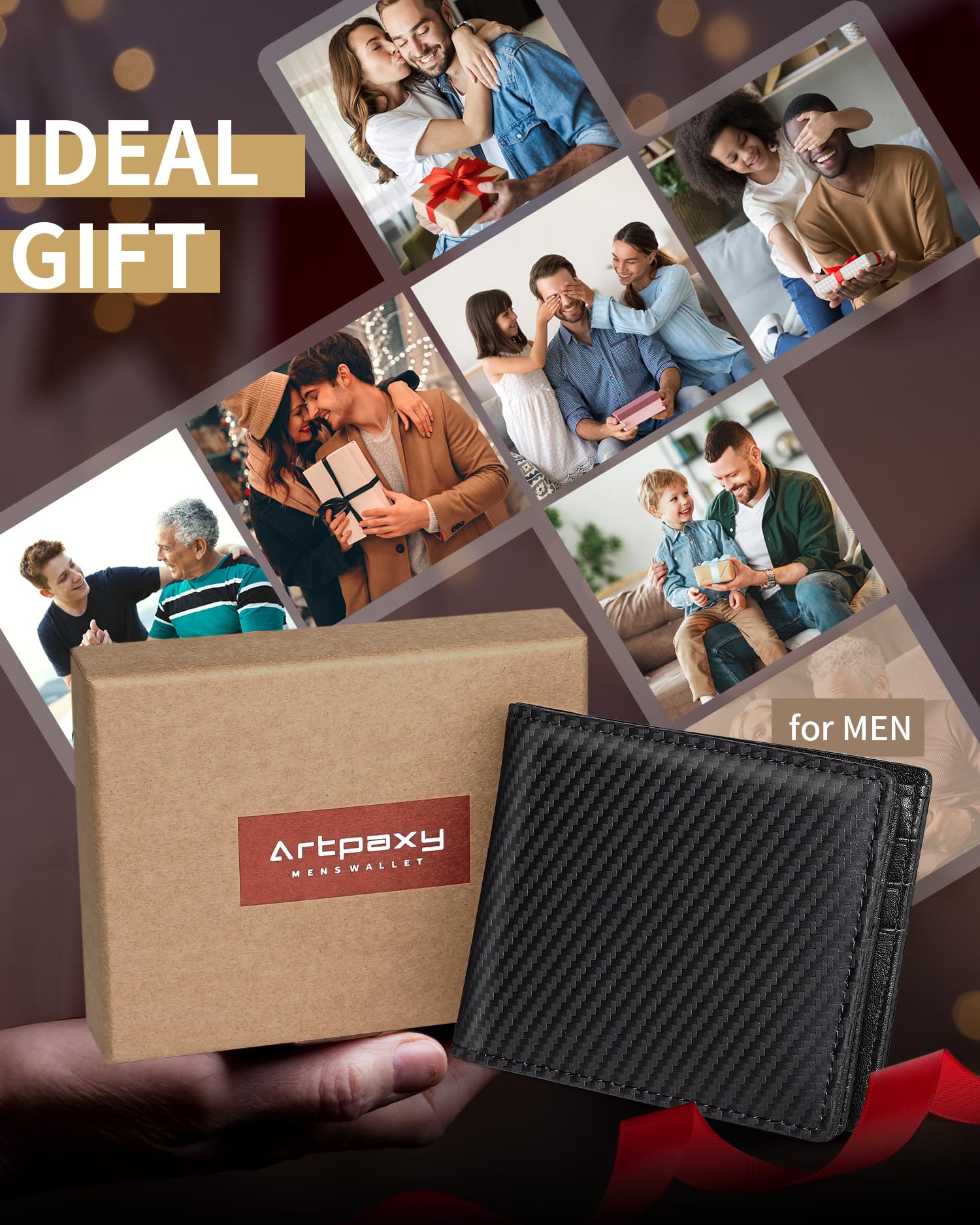 Artpaxy Mens Wallet Genuine Leather Bifold RFID Blocking Wallet for Men with 1 ID Window 13 Card Holders 2 cash pockets 1 Gift Box