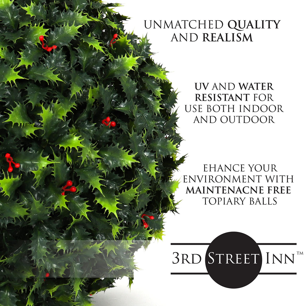 3rd Street Inn XL Baby's Breath Topiary Ball - Artificial Plant Set - Indoor/Outdoor Wedding Party Decor - Faux Foliage Garden Sphere - Tree and Bush Substitute (19")