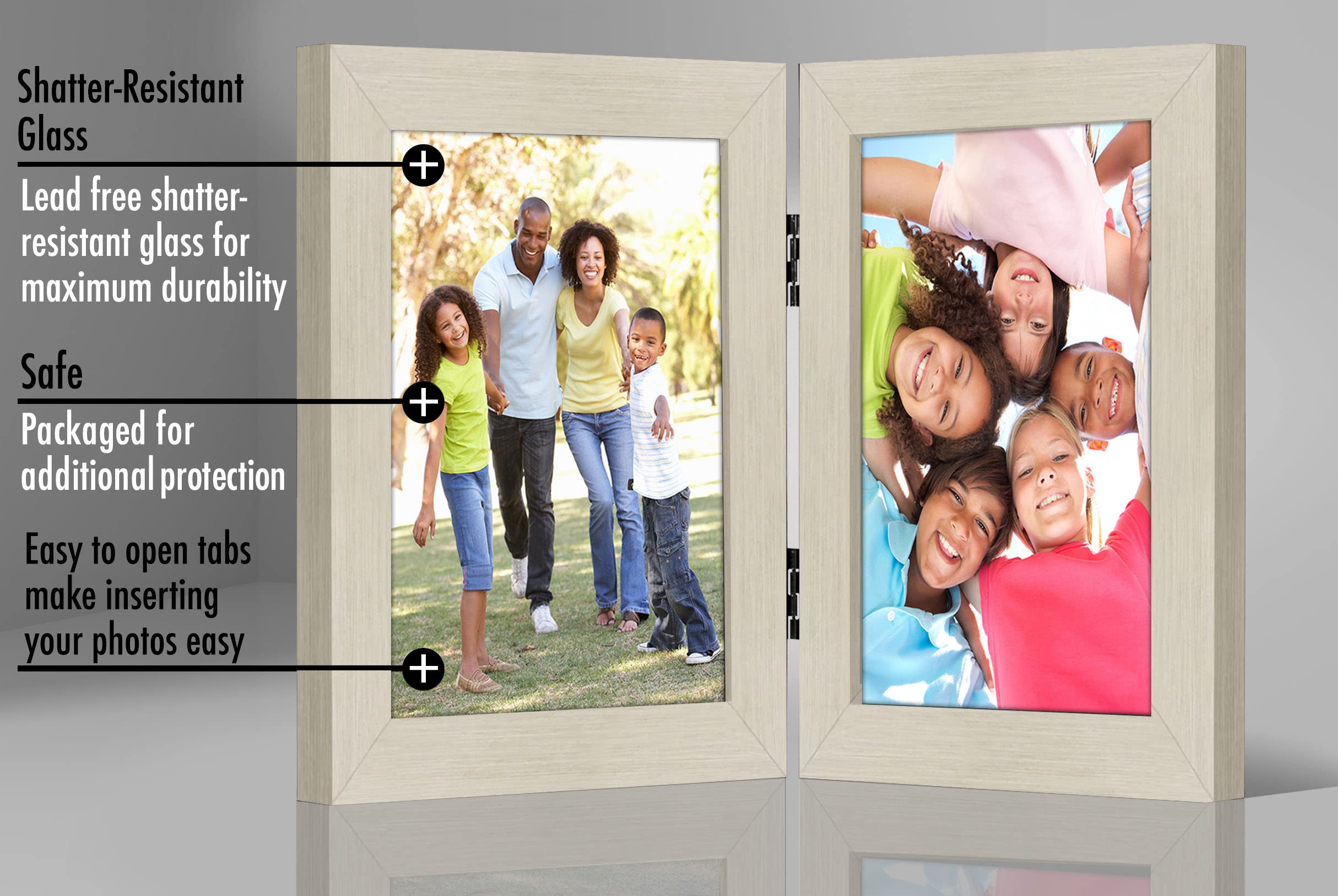 Americanflat Hinged 4x6 Picture Frame with Shatter-Resistant Glass - Double Picture Frames with Engineered Wood - Signature Collection - Photo Frame for Tabletop Display - Black