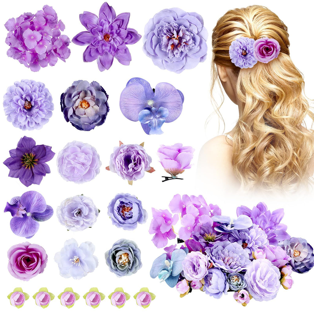 BBTO Flower Hair Clip Rose Hair Clips Barrettes for Women Flower Accessories Boho Bride Claw Clip Hairpin Brooch Pin Headpiece for Wedding(Beige Orange Series,21 Pcs)