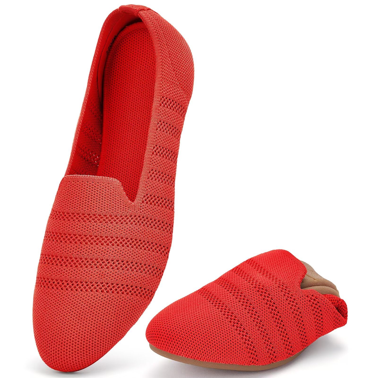 poemlady Women’s Ballet Flat Shoes Dress Shoes Knit Round Toe Slip On Ballerina Walking Flats Shoes for Woman Low Wedge Casual