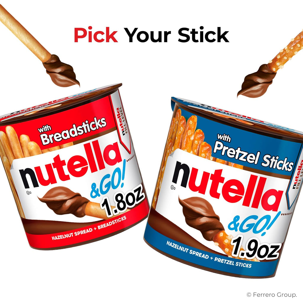 Nutella & GO! Chocolate Hazelnut Spread with Cocoa + Breadsticks, 24 Bulk Snack Packs, 1.8 oz Each