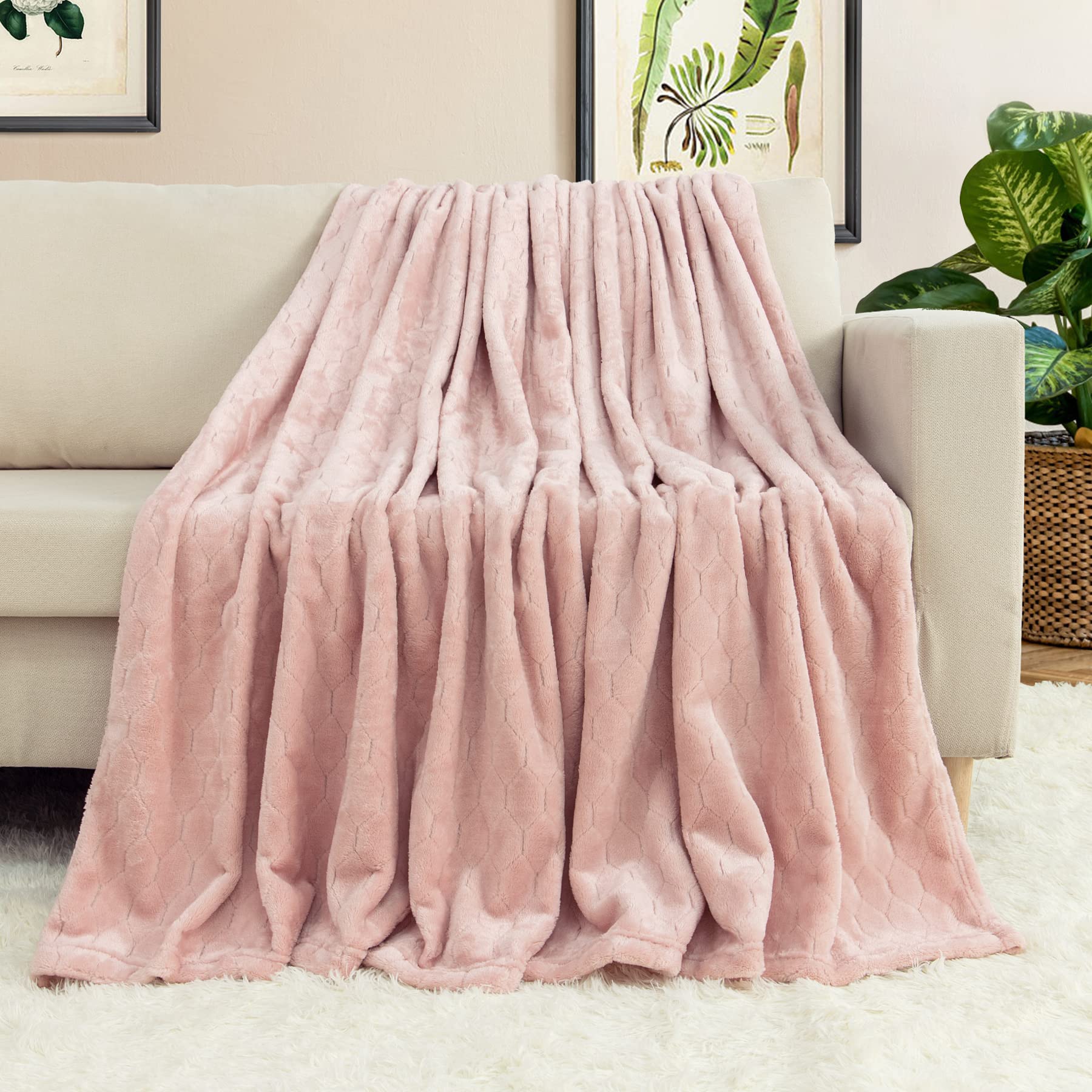 TOONOW Fleece Blanket Fuzzy Plush Throw Blanket 50" x 60", Super Soft Fluffy Bed Blanket Geometric Pattern Comfy Microfiber Flannel Blankets for Couch, Bed, Sofa, Black
