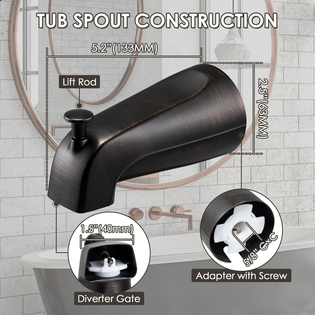 Enhon Slip on Tub Spout with Diverter, Compatible with American Standard 8888026.002 Tub Spout, Bathroom Bathtub Faucet, Fits 1/2 Copper Water Tube(5/8 Dia), 5/32 Hex Wrench(Brushed Nickel,1)