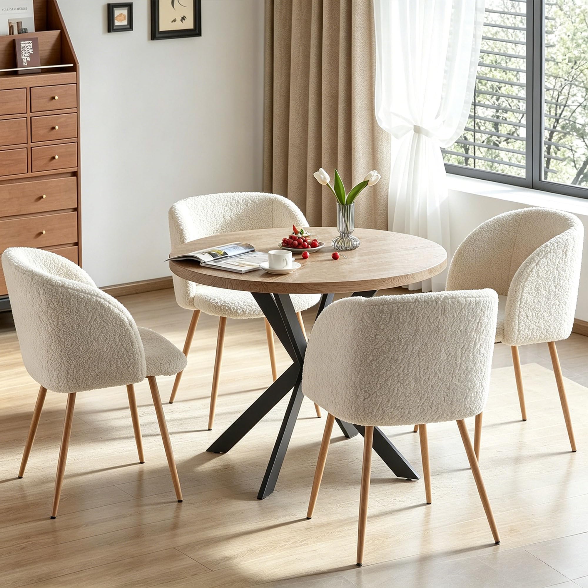 Homedot Dining Table Set for 2 with Black Dining Chairs, 3-Piece Compact Kitchen Table Set for Small Spaces, Rustic Brown Round Table Wooden with Upholstered Dining Side Chairs for Living Room