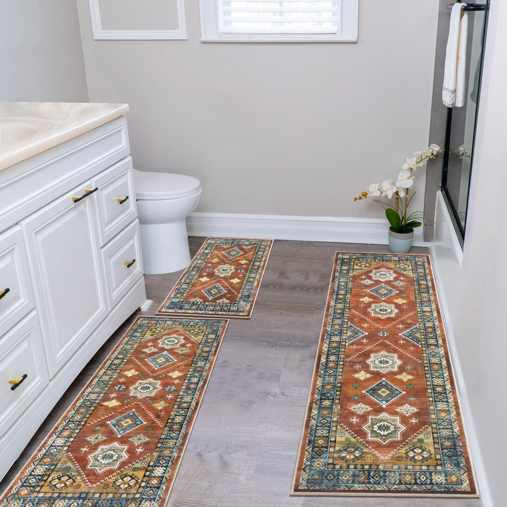 HEBE Boho Kitchen Rug Sets 3 Piece with Runner Non Slip Kitchen Rugs and Mats Washable Kitchen Mats for Floor Thick Kitchen Floor Mat Carpet Runner Rugs for Hallway Laundry Holiday Decor