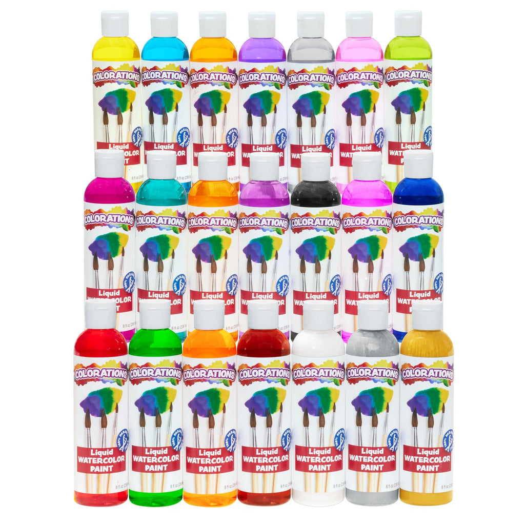 Colorations Paraben-Free Glitter Liquid Watercolor Paint, Set of 8 Vibrant Colors, 8 fl oz, Non-Toxic and Made in The USA
