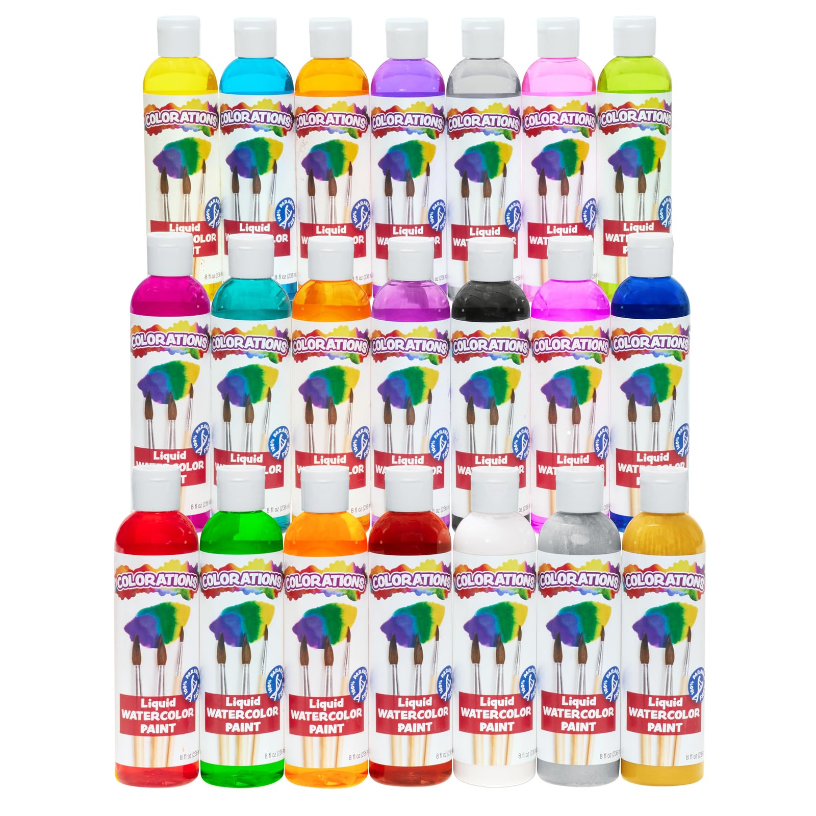 Colorations Paraben-Free Glitter Liquid Watercolor Paint, Set of 8 Vibrant Colors, 8 fl oz, Non-Toxic and Made in The USA
