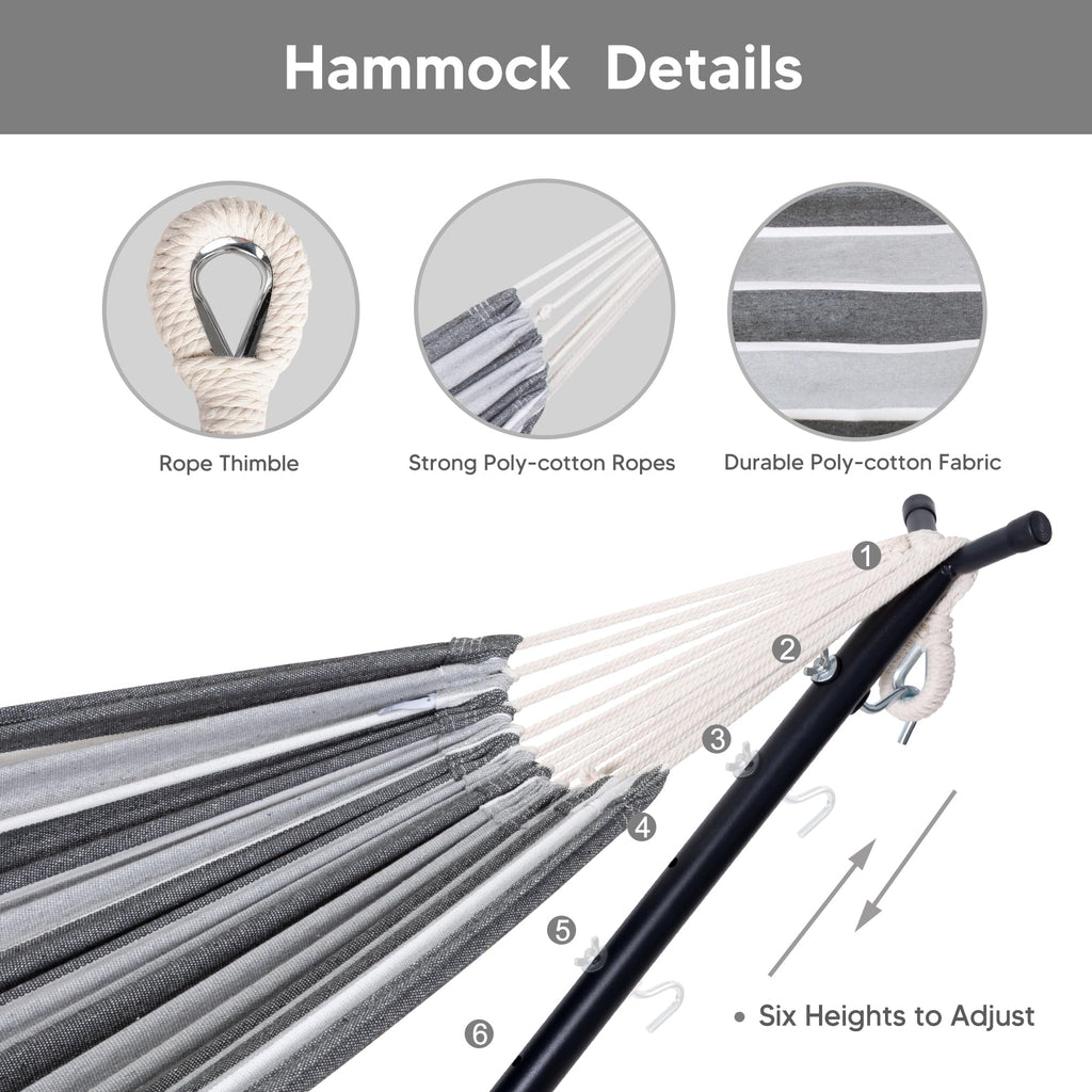 SUNCREAT 2-in-1 Convertible Free Standing Hammock with Stand Included, Camping Backyard Hammock with Stand, Patented, Blue & White Stripe