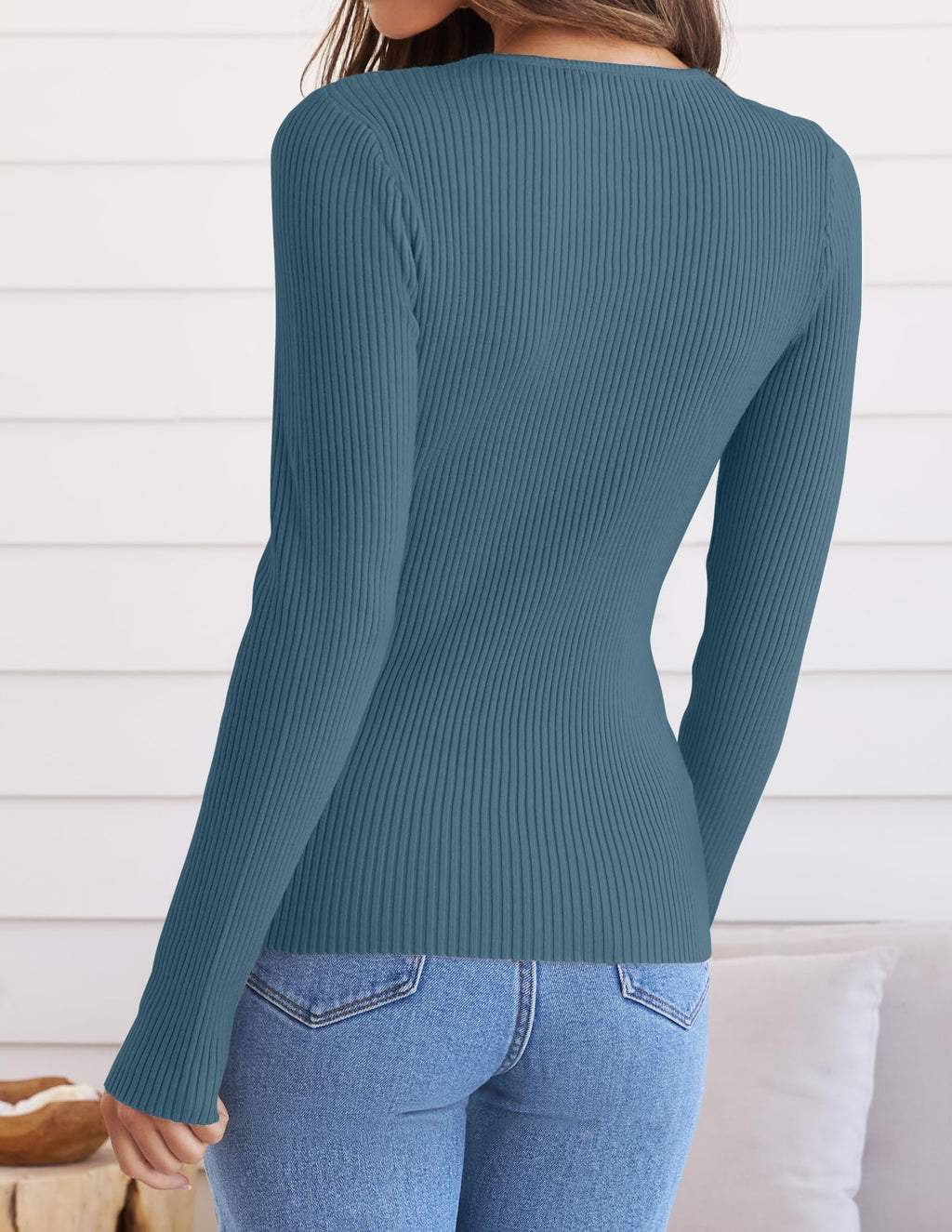 ZESICA Women's Long Sleeve Crewneck Shirts 2026 Spring Ribbed Knit Sweater Slim Fitted Casual Basic Tee Tops