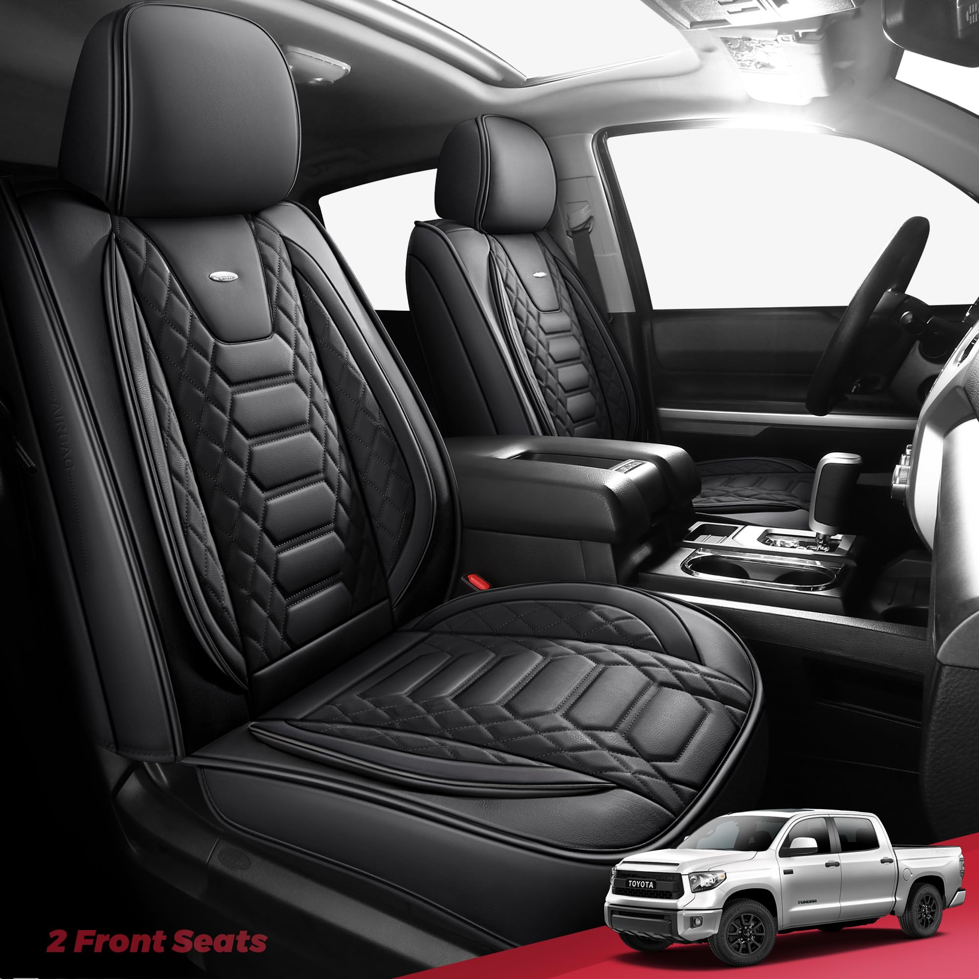 FREESOO Tundra Seat Covers 2007-2013, Fit for Toyota Tundra Crewmax Cab 5 Seats, Custom Truck Seat Covers with Waterproof Faux Leather Black