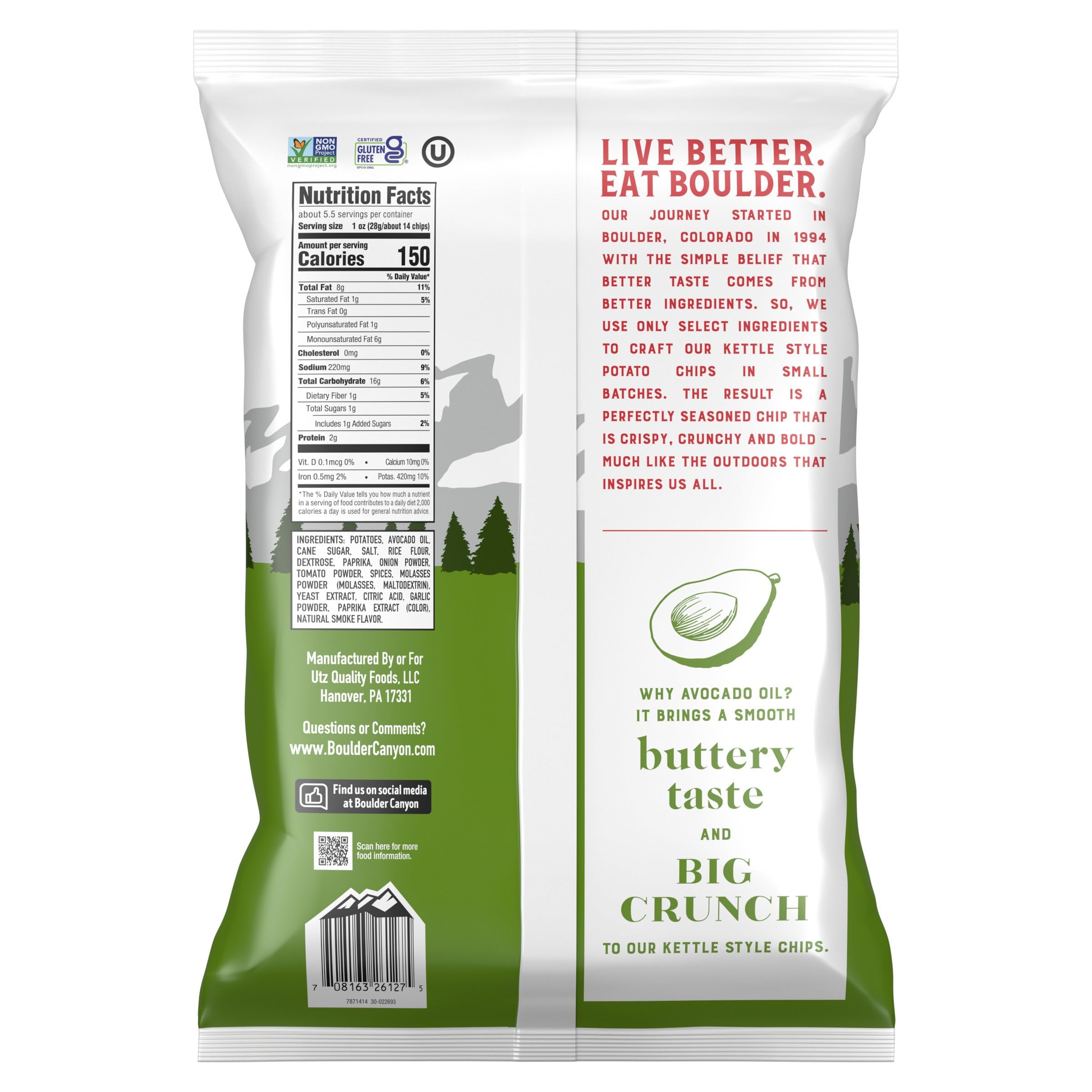 Boulder Canyon Boulder Batch Agave Sriracha Kettle Potato Chips, 5.25 oz - Pack of 12