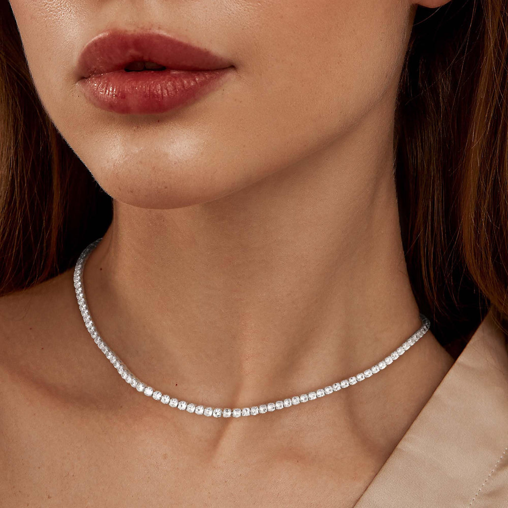 Robaice Tennis Necklace for Women, 14K Gold/Silver Plated Rhinestone Choker Necklace for Women, Dainty Cubic Zirconia Cut Faux Diamond Chain