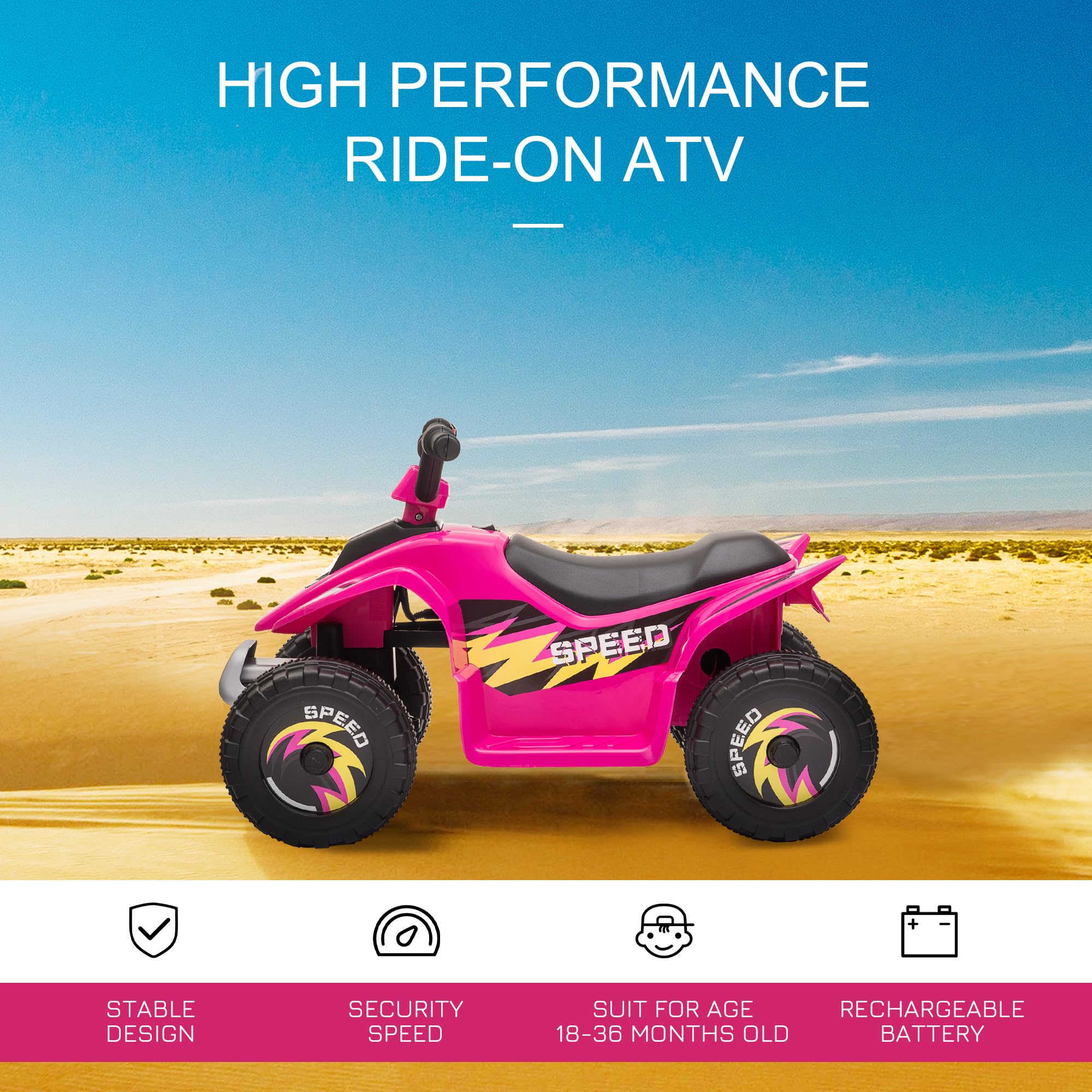 Aosom 6V Kids ATV 4-Wheeler Ride on Car, Electric Motorized Quad Battery Powered Vehicle with Forward/Reverse Switch for 18-36 Months Old Toddlers, Green