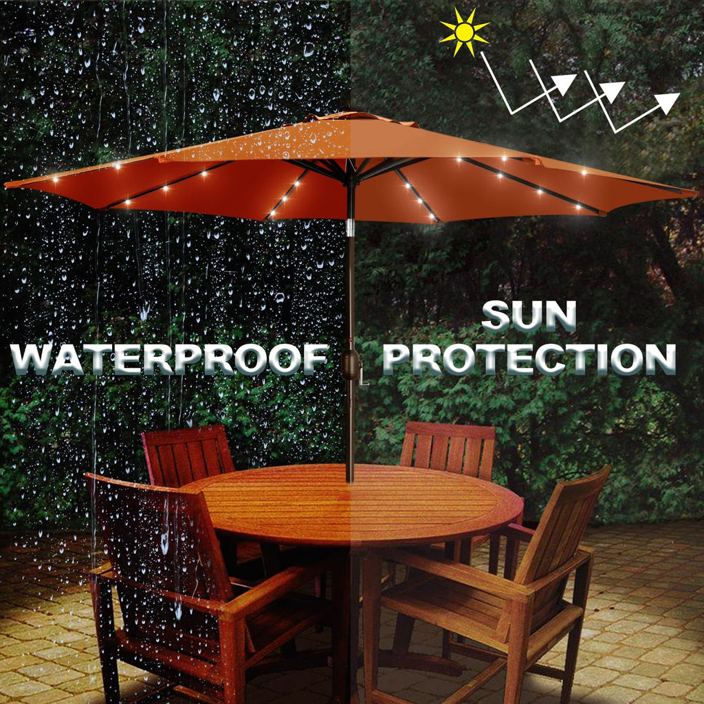 Blissun 9 ft Solar Umbrella, 32 LED Lighted Patio Umbrella, Table Market Umbrella, Outdoor Umbrella for Garden, Deck, Backyard, Pool and Beach (Light Blue)