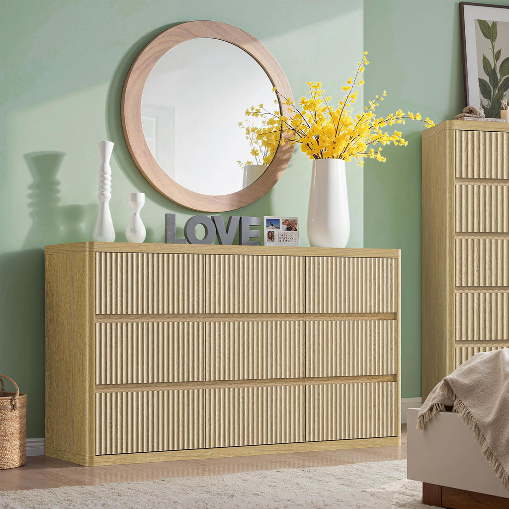 Standifurno Black 56" Tall Dresser for Bedroom, Fluted Modern 6 Drawers Deep Dressers, Wood Chest of Drawers with Handleless, Curved Profil Storage Closet Dressers for Bedroom, Living Room, Hallway